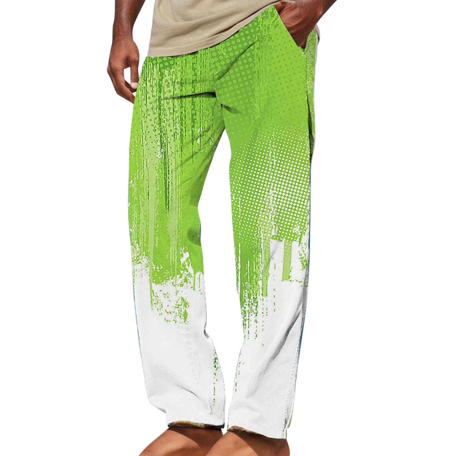Generico Pantaloni da Jogging da Uomo Pantaloni Uomo a Gamba Larga in Lino E Cotone vestibilità Slim a Righe Stile Casual Elasticizzato Sportivi con Cintura Cargo Sportivi Cargo Estivi