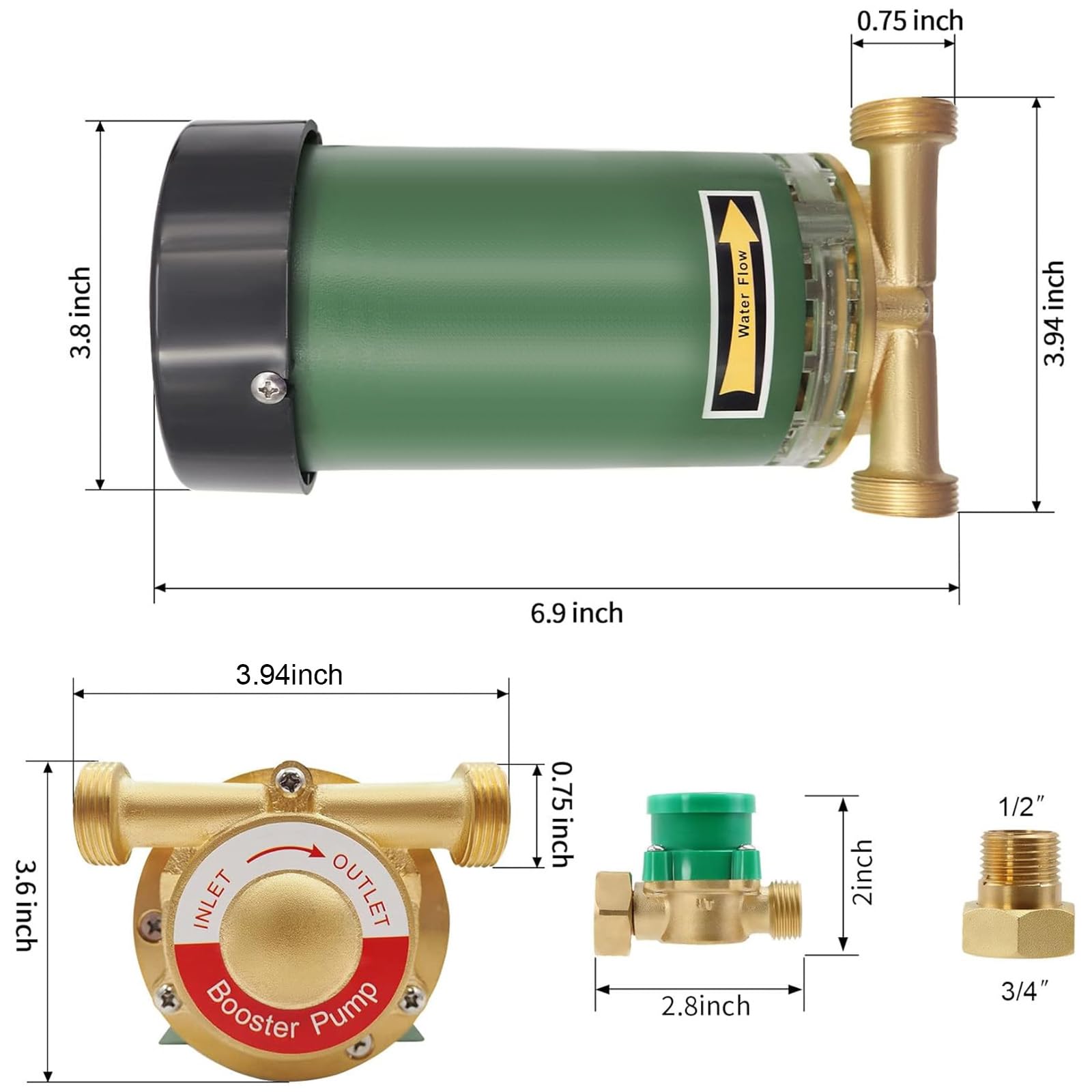 120W Heißwasserpumpe Automatische Druckerhöhungspumpe 2850 U/min 230V / 50Hz Haushalt Booster Pumpe für Hauswasserwerk Dusche und Garten und 20l/min Ausgang 19mm