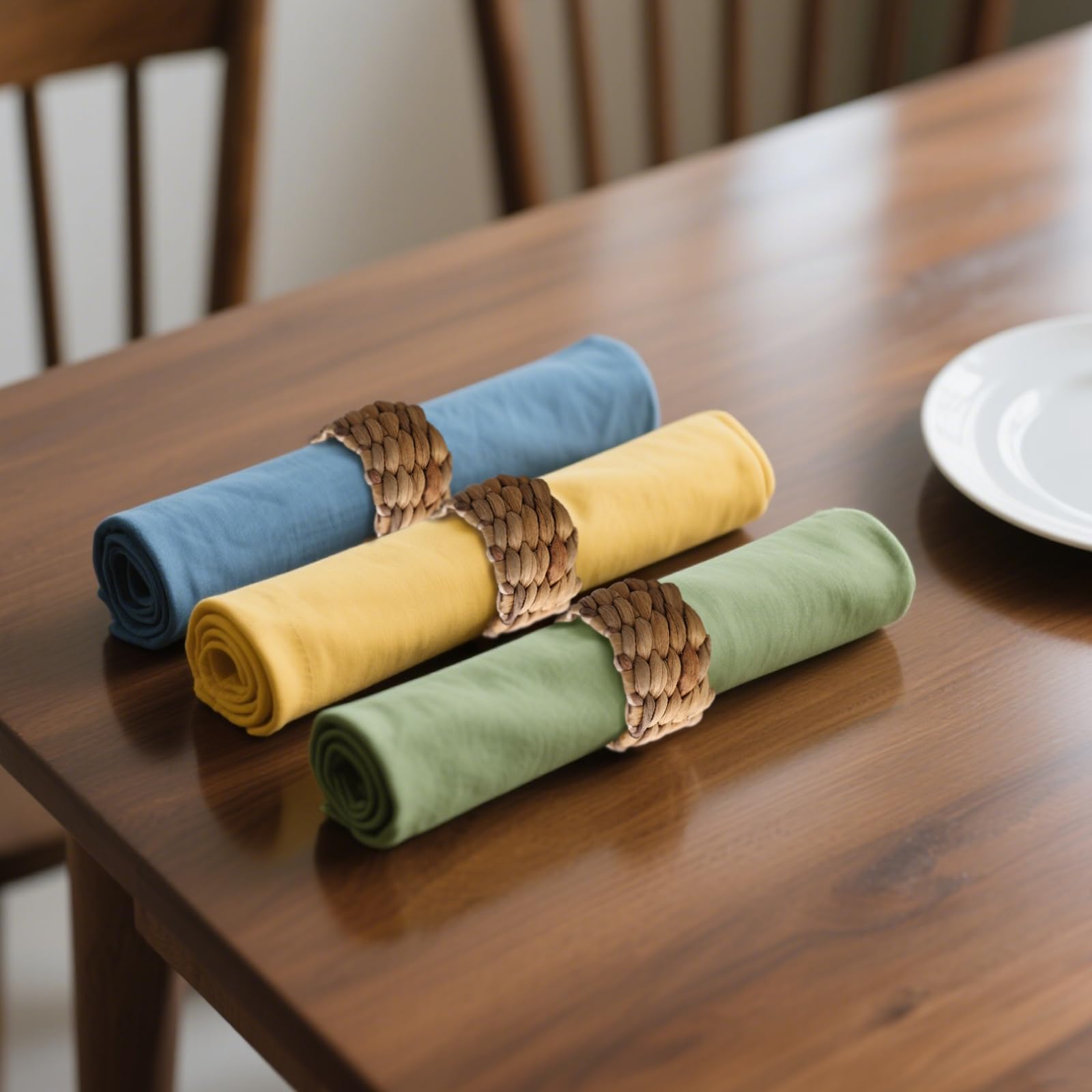 Lot de 24 ronds de serviette tissés ronds de style rustique en jacinthe d'eau, table de salle à manger 5 x 5 cm, idéal pour les dîners et les mariages
