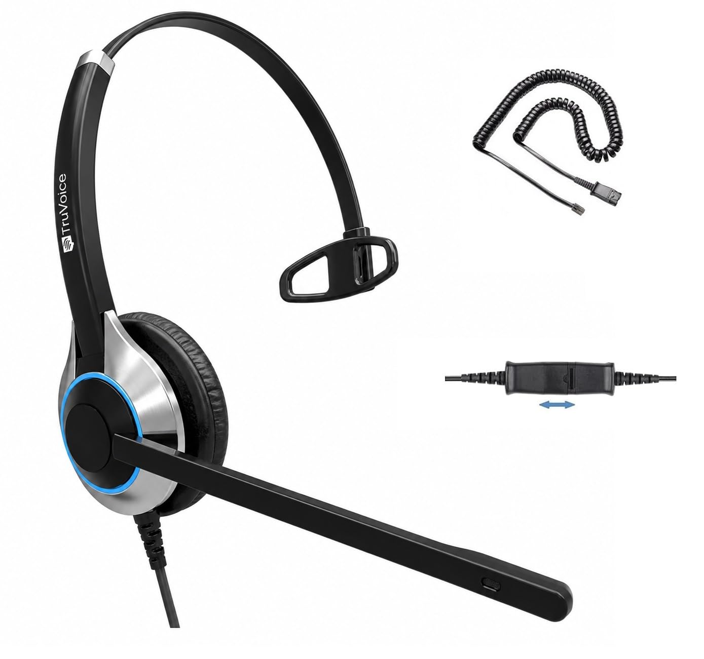 TruVoice HD-500 Deluxe Cuffia Singola con cancellazione del Rumore Mic Ufficio/Call Center Headset con U10P Inferiore Opere Cavo con Mitel, Nortel, Avaya Digitale, Polycom VVX