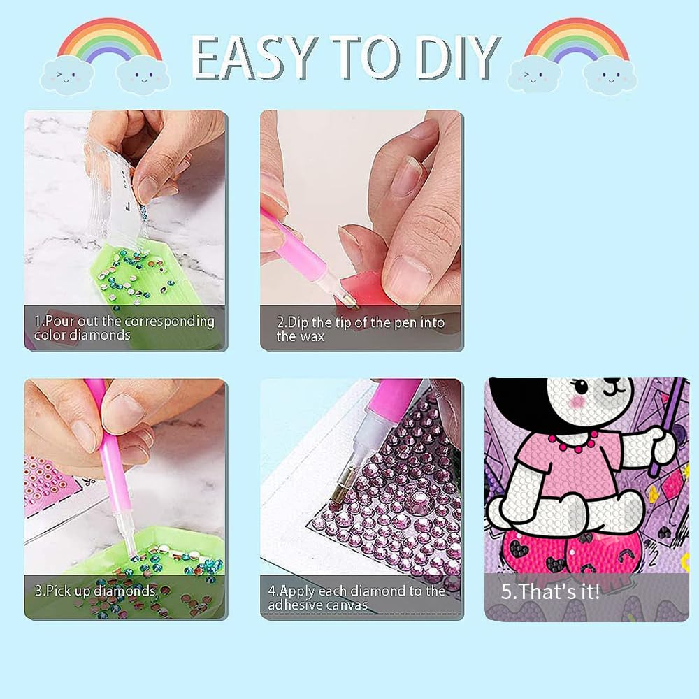 PERFECTSIGHT Cute 5D Diamond Art Kits with Wooden Frame, Kawaii DIY Painting Art for Adults Teen, Diamond Arts and Crafts Sets, Big Gem Full Drill Diamond Dots for Home Wall Decor (): Magic Kuro