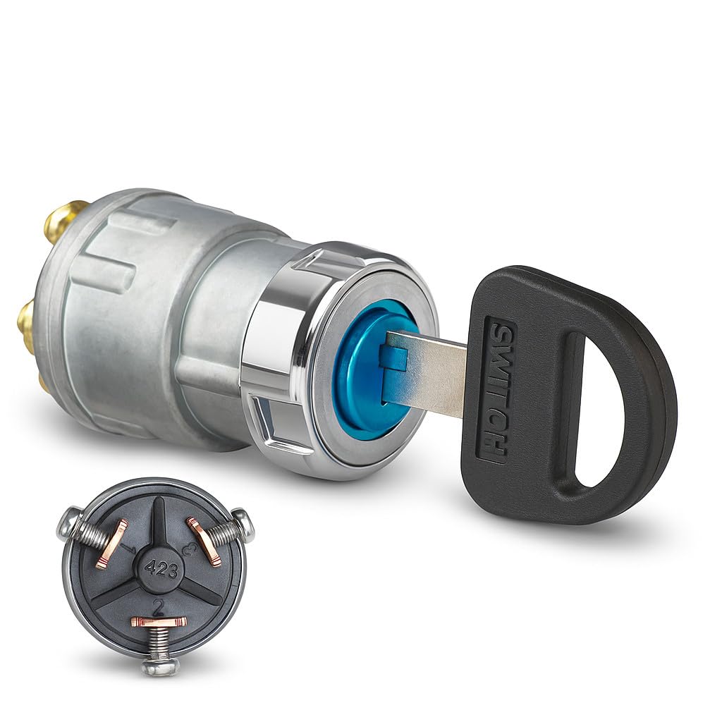 MGI SpeedWare 3-Wire Universal Ignition Key Switch for Cars, Buggies, Mowers and Go Karts, Off/On/(Start)