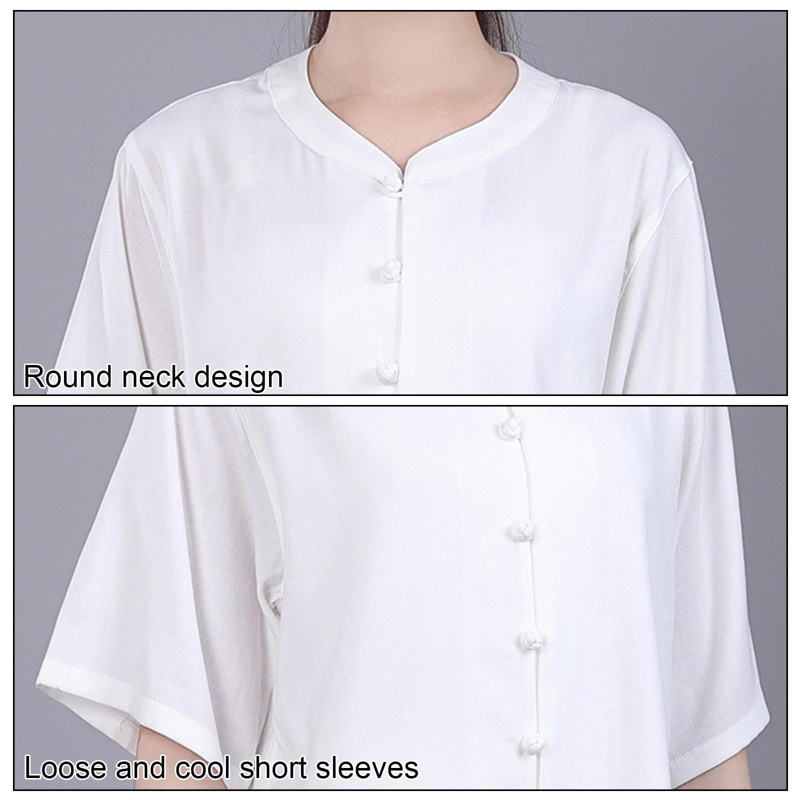 Uniforme de Tai Chi para Mujer, Traje Tradicional Chino de Kung Fu, Ropa de Artes Marciales de Manga Corta para Meditación Zen, Wing Chun/Uso Diario en Casa,Rosered-L
