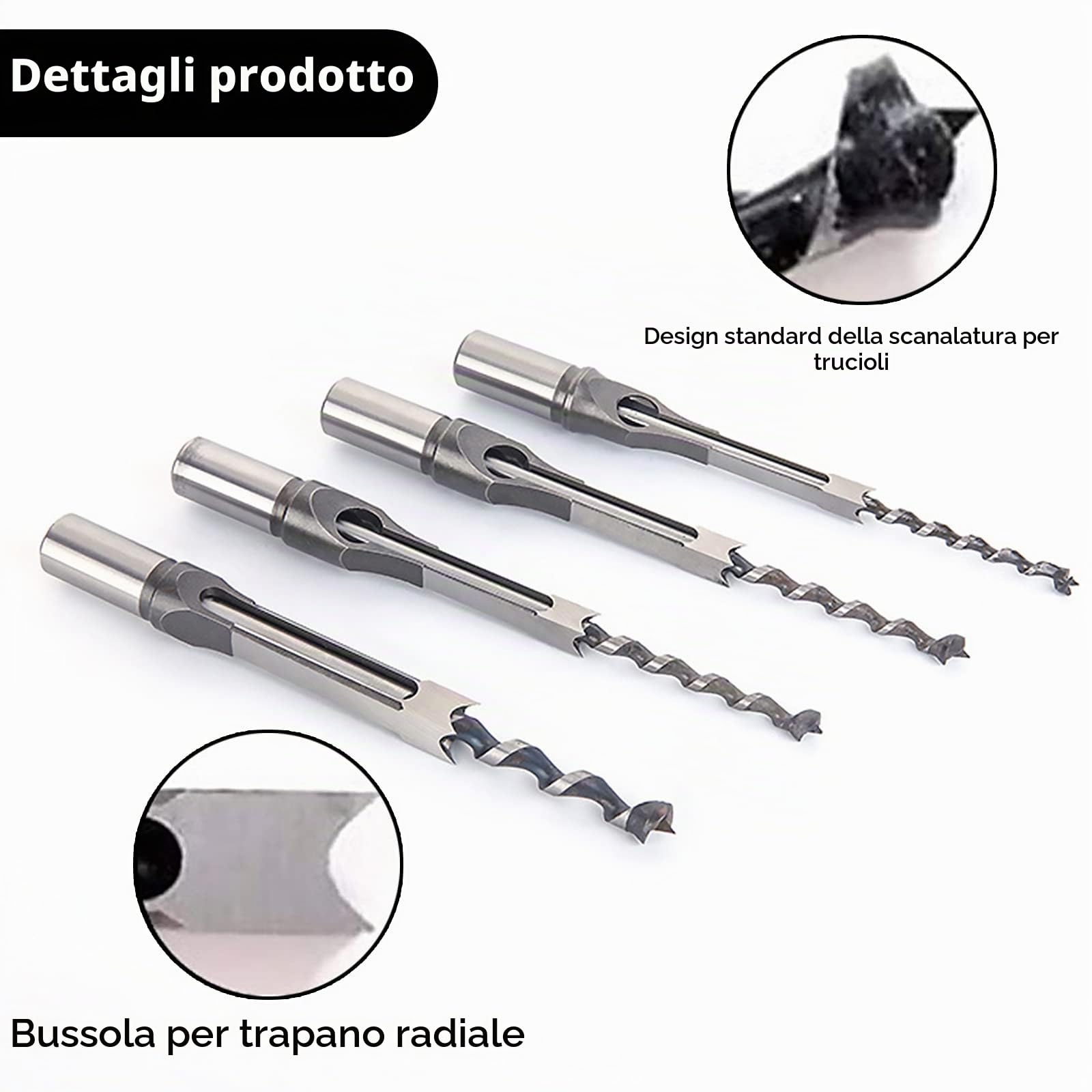 8 Pezzi Trapano Foro Quadrato Mortasatrice Scalpello Set, Punte per Trapano a Foro 6mm/6,4mm/8mm/9,5mm/11mm/12,7mm/14mm/16mm Punte per Trapani per Legno Quadrato per Trapano Legno