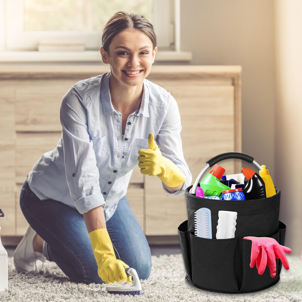 GIDWRIY Putzmittel Organizer Tragbar,Putzkorb Organizer Cleaning Caddy,Reinigungstasche mit Griff und 6 Fächern,Behälter für Putzutensilien Organizer Putztasche,Reinigungsmittel Aufbewahrung-Schwarz Garten