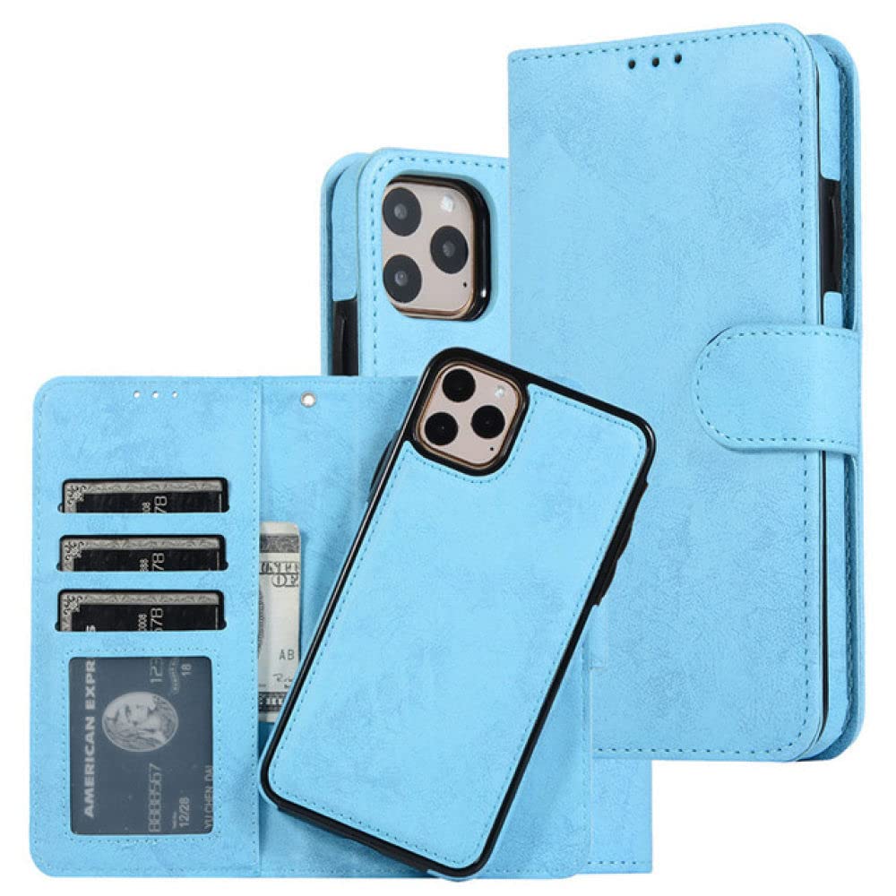 Coque amovible iPhone 13 Pro Max et étui portefeuille cuir bleu ciel