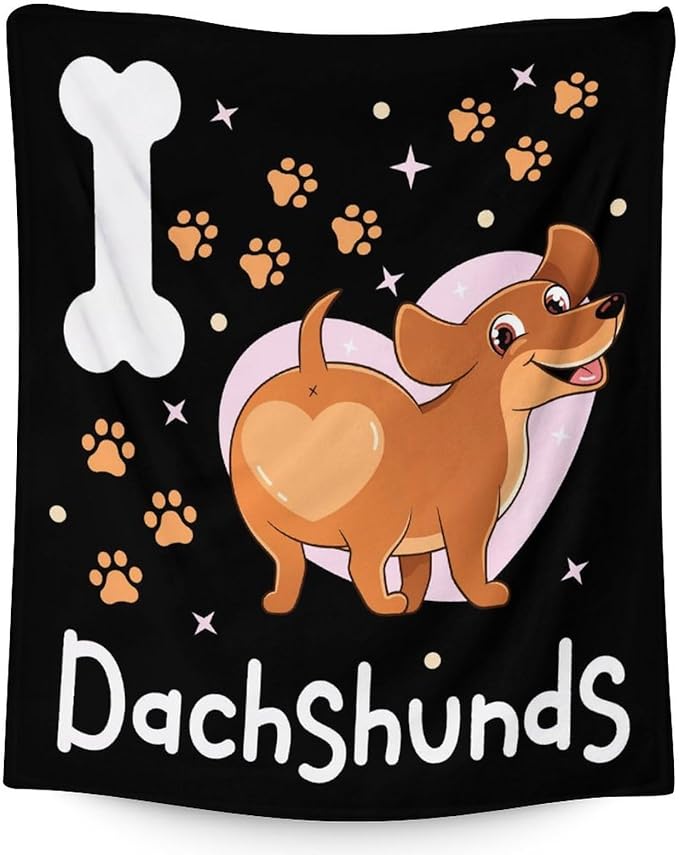 Dachshund Throw Blanket for Teen - 50x60 Inches Throw Size - Soft Fluffy Cozy Blankets Gift - Black Funny Blanket Throws for Living Room Decorative
