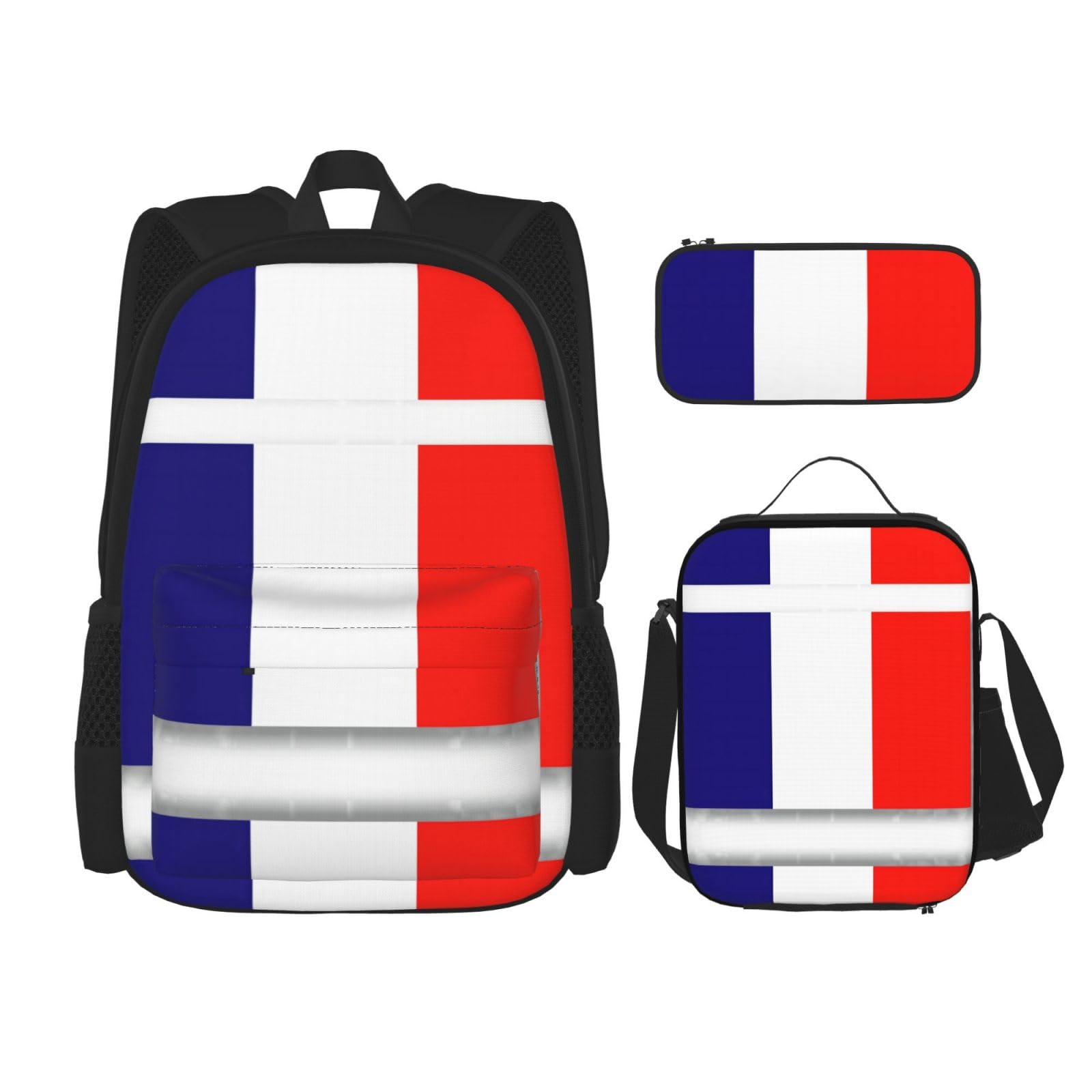 Francuska flaga plecak dziecko chłopcy dziewczęta pudełko na lunch szkoła torba zestaw uczniów szkoły student prezent, Czarny, One Size, Bagaż