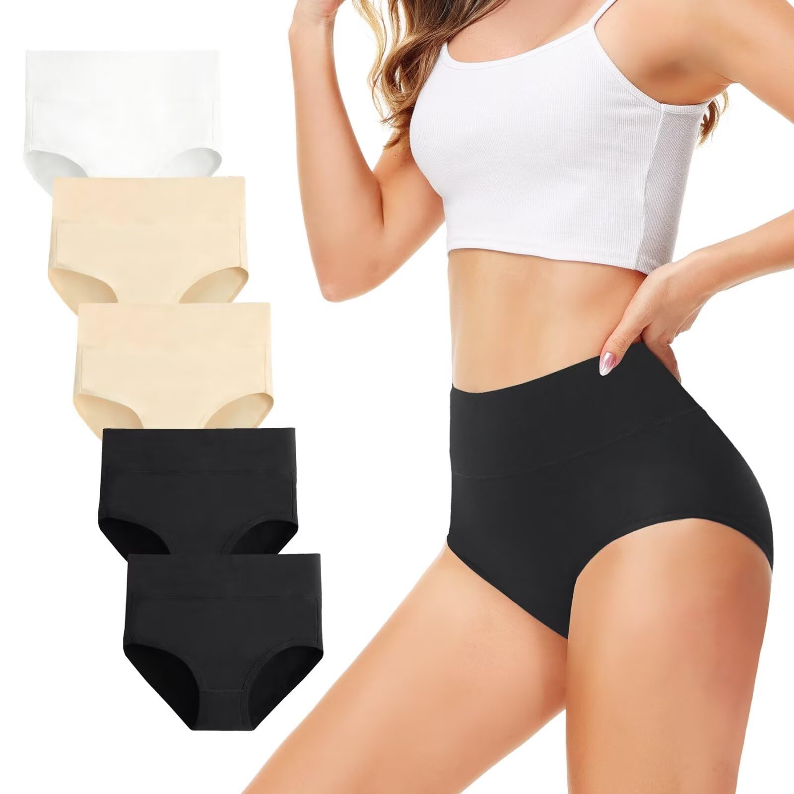 TUUHAW Unterhosen Damen Unterwäsche 5er Pack Slip Miederhose Baumwolle Hoher Taille Atmungsaktive Formender Taillenslip