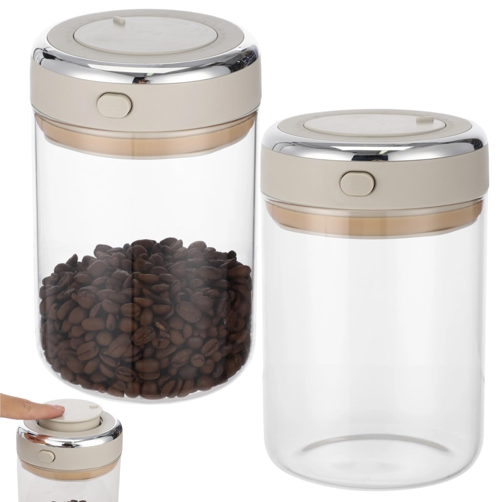 2 Stück 1100 ml Kaffeedosen, luftdichte Glasdosen mit Co₂-Entlüftung, Datumsanzeige, One-Press Seal & High Borosilikatglas, für Kaffeebohnen, Tee, Zucker