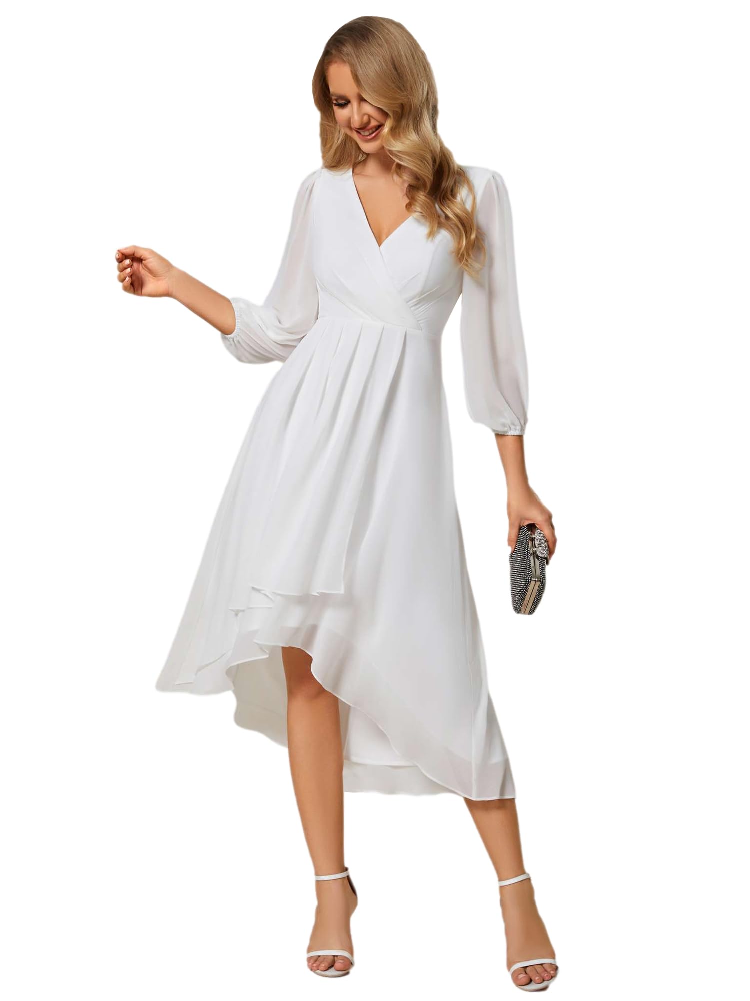 DJ842 Damenkleid Mit Rüschen - V-Ausschnitt Cocktailkleid Mit Taschen In A-Linie