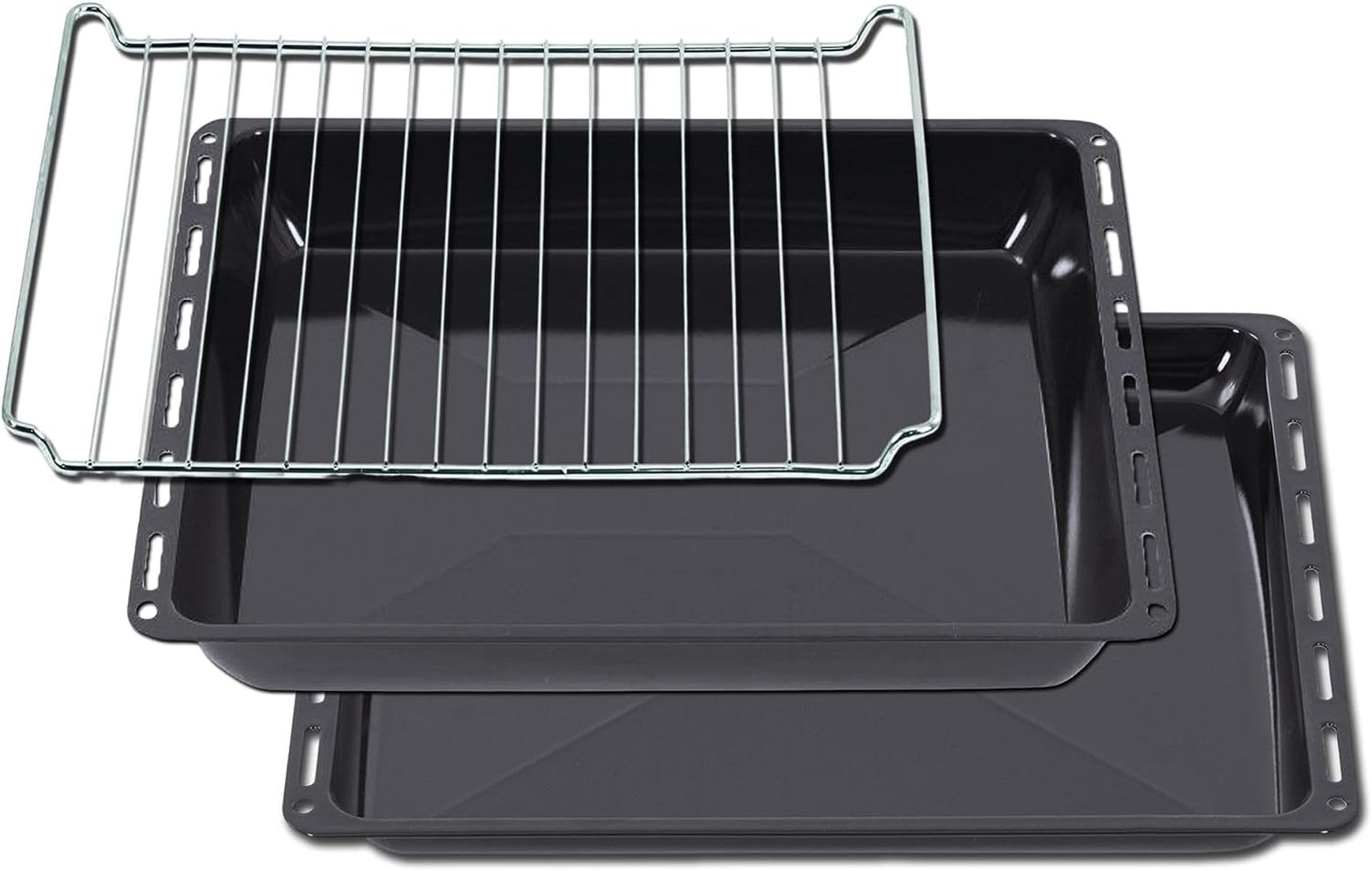 ICQN Backblech & Gitter Set 445 × 375 × 25 & 50 mm, Kompatibel mit Bauknecht, Indesit, Whirlpool-Gruppe & Algor, Emaillierte Backbleche & Verchromtes Gitter für Backofen & Herd