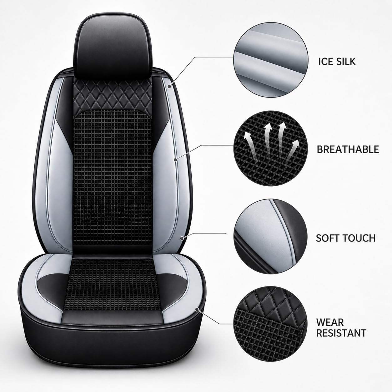 Fundas Asientos Coche 5 Plazas para Vauxhall Adam/Calibra/Cascada/Monaro/Zafira C Tourer/Meriva, Transpirable Seda de Hielo Cuero Impermeable,Full Black - Deluxe