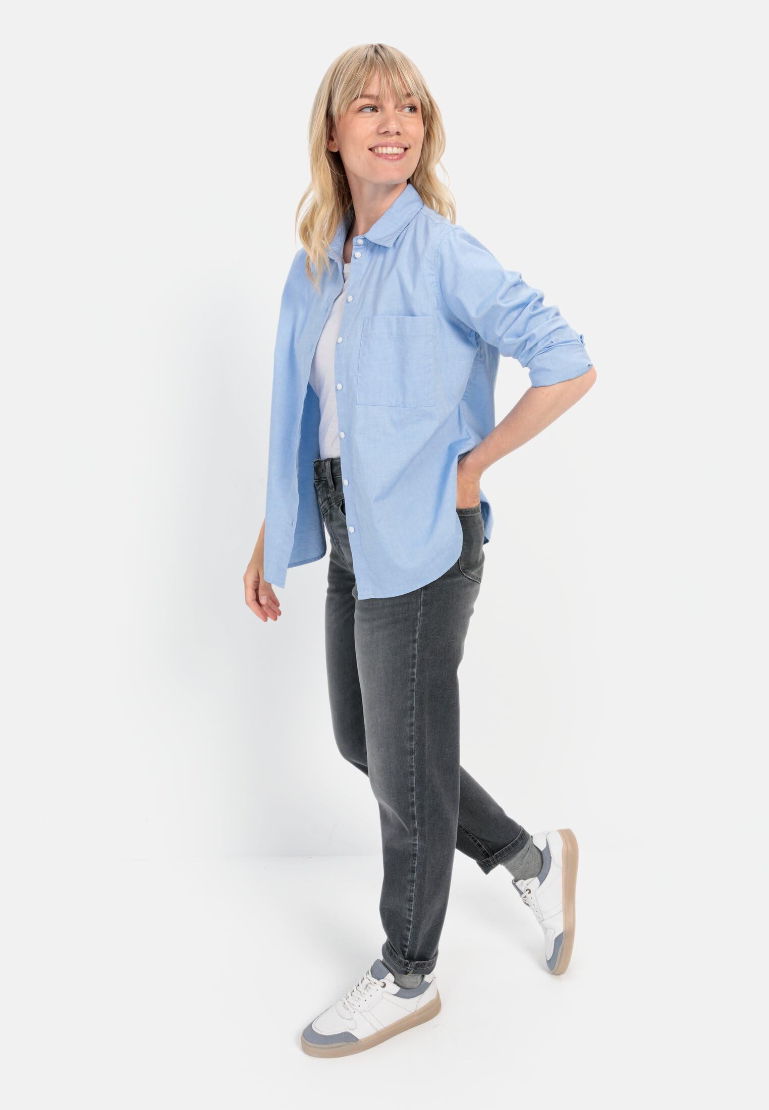camel active Damen Langarm Bluse aus Baumwolle | Klassische Langarm Bluse aus reiner Baumwolle im lockeren Fit für jeden Anlass, pflegeleicht und strapazierfähig