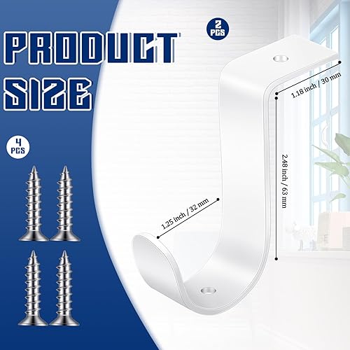 Miniatura 2 de Hicarer 2 soportes de barra de armario de metal resistente para montaje en pared con tornillos, soporte de poste de armario para sala de estar,