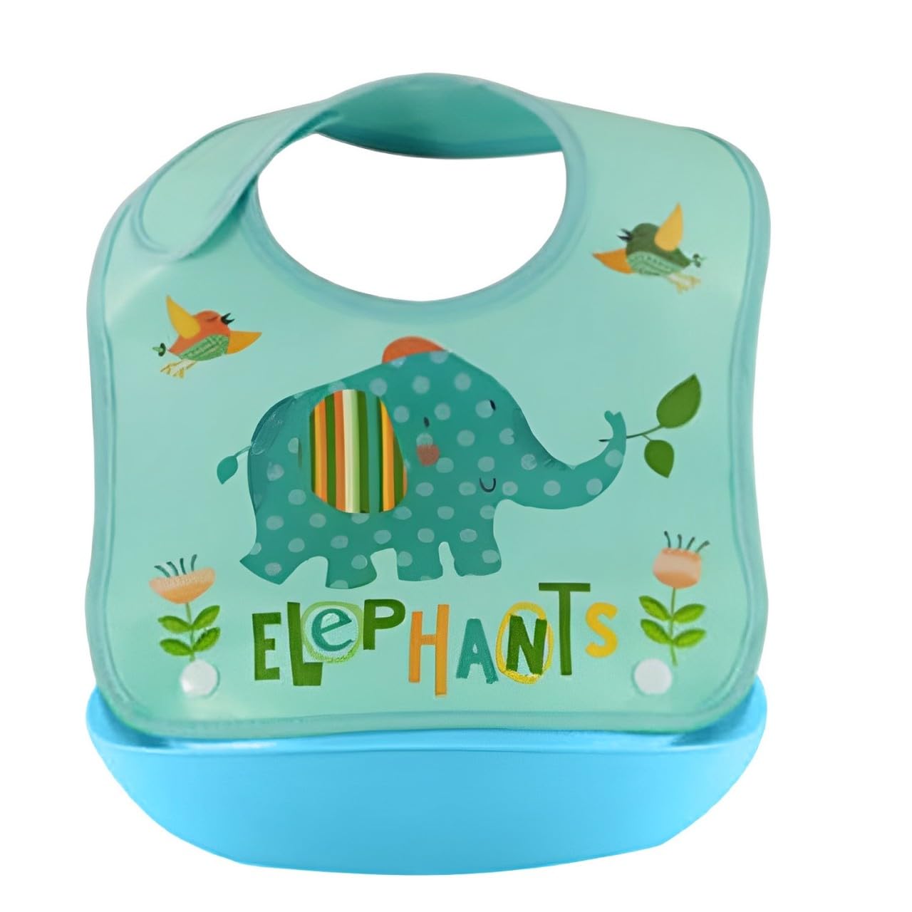 SYGA 1 Piece Elephant Pattern Waterproof Plastic Roll up Washable Crumb Catcher Baby Feeding Eating Bib For 6 Months to 2 Years Unisex Baby (Multicolor)-image-25
