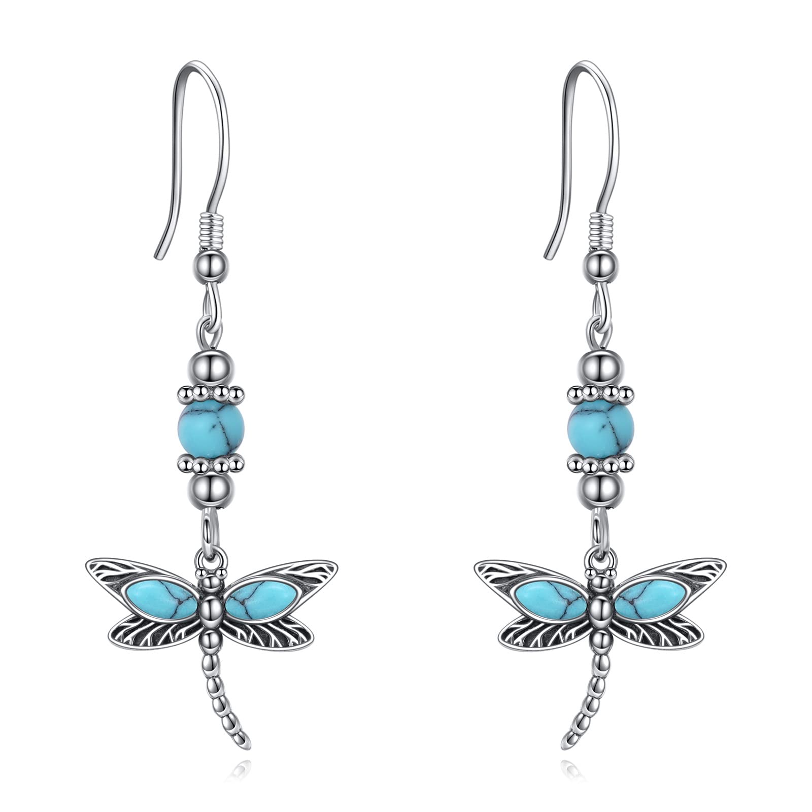 AOBOCO Sterling Silver Turquoise Earrings for Women Animals Dragonfly Owl Feather Turtle Butterfly Dangle Earrings Western Bohemia Jewelry Birthday