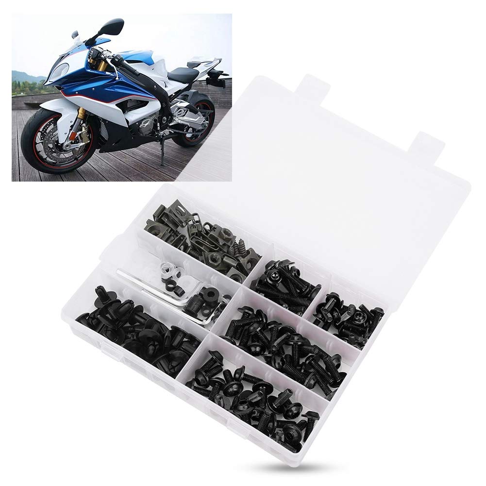 198 szt. Zestaw śrub do Owiewek Motocykla, M5 M6 śruba Motocyklowa śruby do Owiewek Szyby Przedniej Motocykla śruby Uniwersalne Zestaw śrub do Owiewek (BLACK)