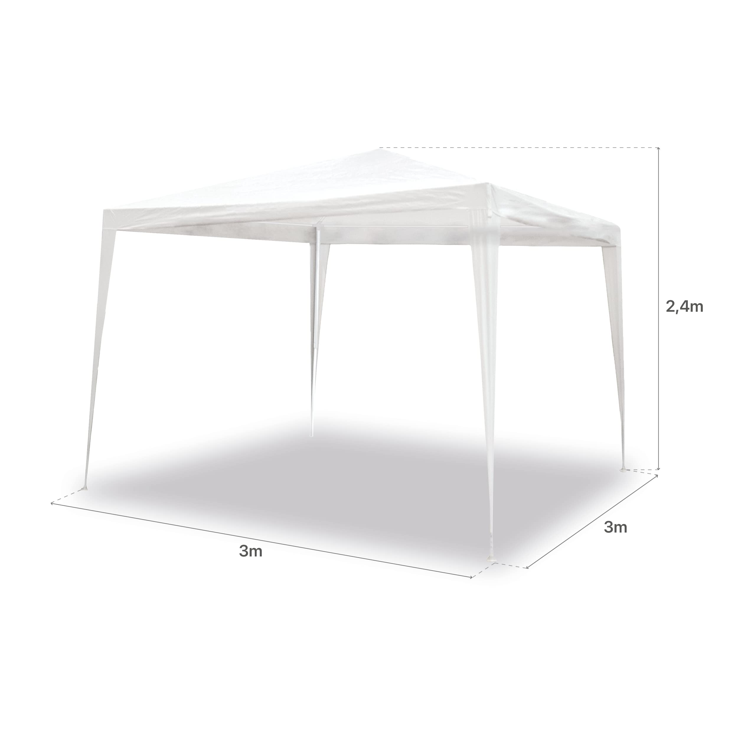 SMARTSUN Carpa Desmontable 3x3m Blanca Cies - Estructura de Acero - Lona Rafia 90 gr/m2 - Piquetas y Vientos incluidos - Jardín Playa Campo terraza
