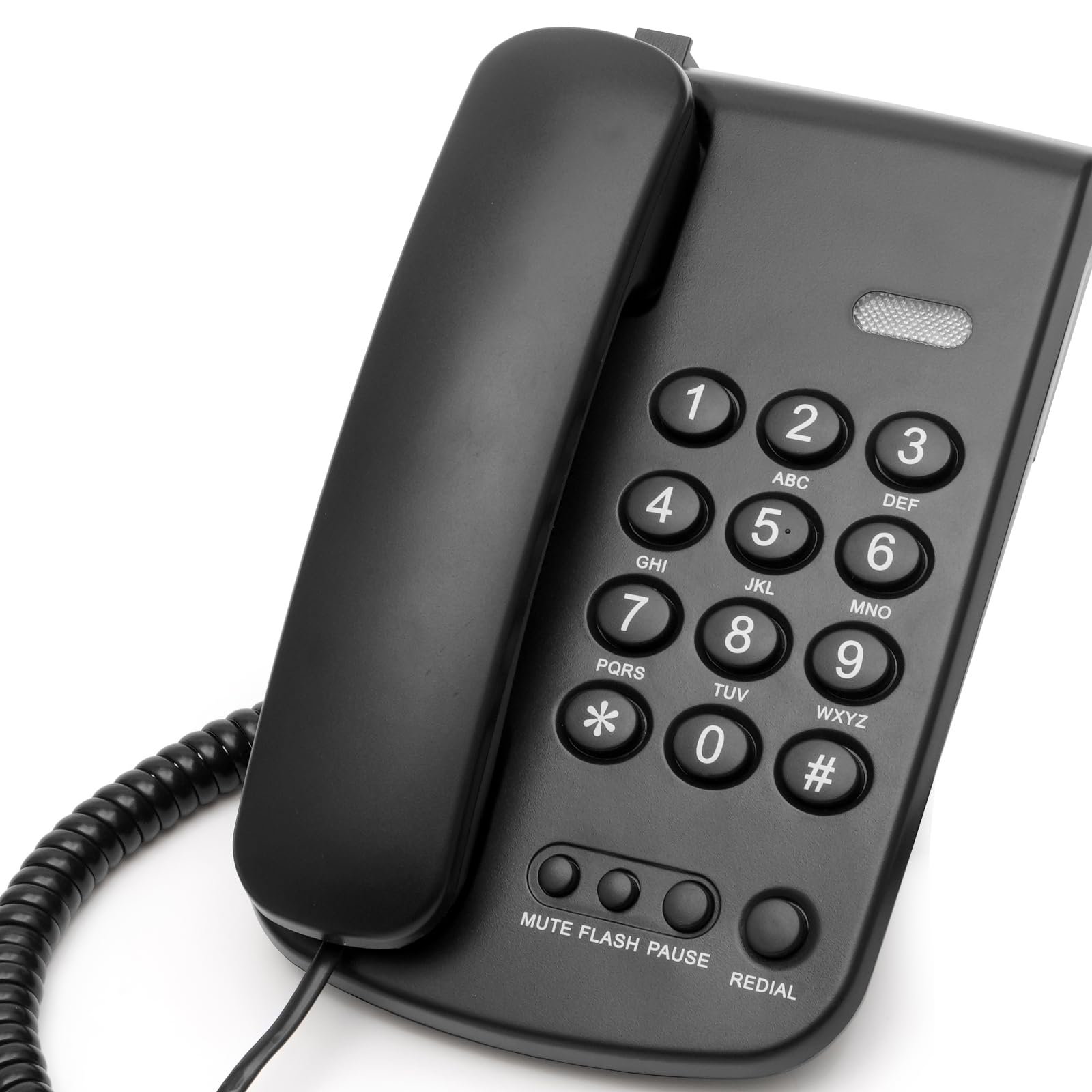 Lativu Teléfono con cable negro, teléfonos fijos con cable para uso en el hogar/oficina/hotel/recepción con volumen ajustable, teléfono para teléfonos fijos compatible con función de silencio