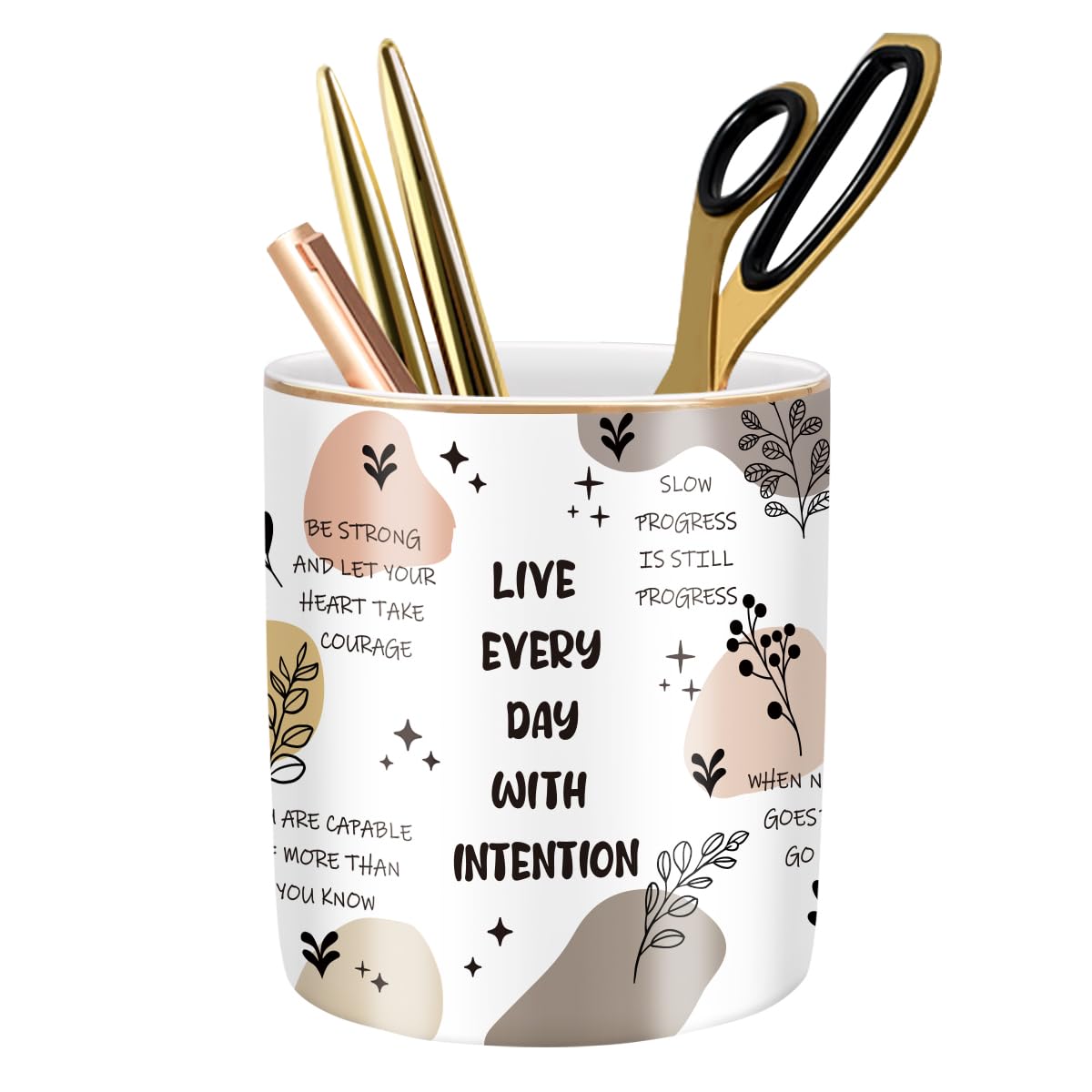 WAVEYU Cute Desk Pencils Pen Holder, Pencil Cup Holder for Desk, Ceramic Desktop Storage Pen Pencil Organizers Stationery Supplies for Office, Home,