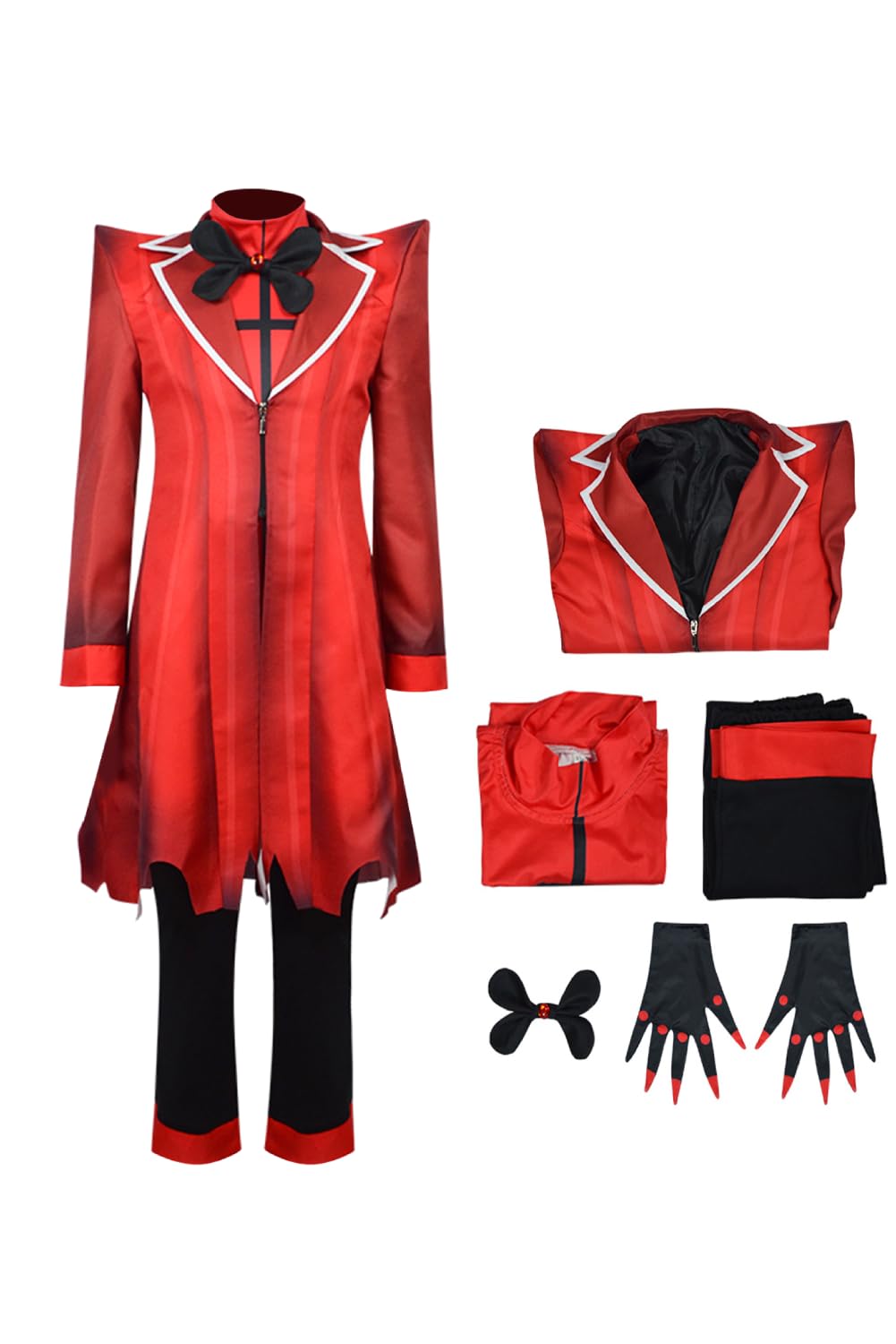 Yulefly Hazbin Hotel Cosplay Alastor Costume Red Suit Gloves Set Anime Cosplay Halloween Carnival 130