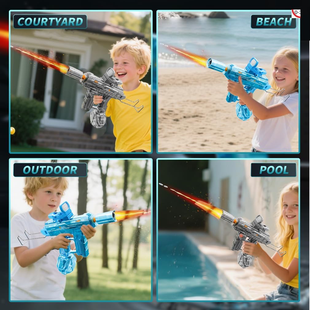 Adult & Kids Electric Water Gun with LED Lights, Rechargeable Automatic Squirt Guns, Suitable for Indoor & Outdoor Water Combat Games for Boys Aged 3+, 4-8, 8-12, Electric Squirt Gun for Beach Party