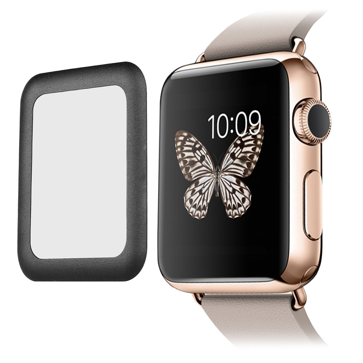 Pellicola per schermo, in vetro temprato, di 0,2 mm, per orologio Apple Watch 42 mm, colore: nero
