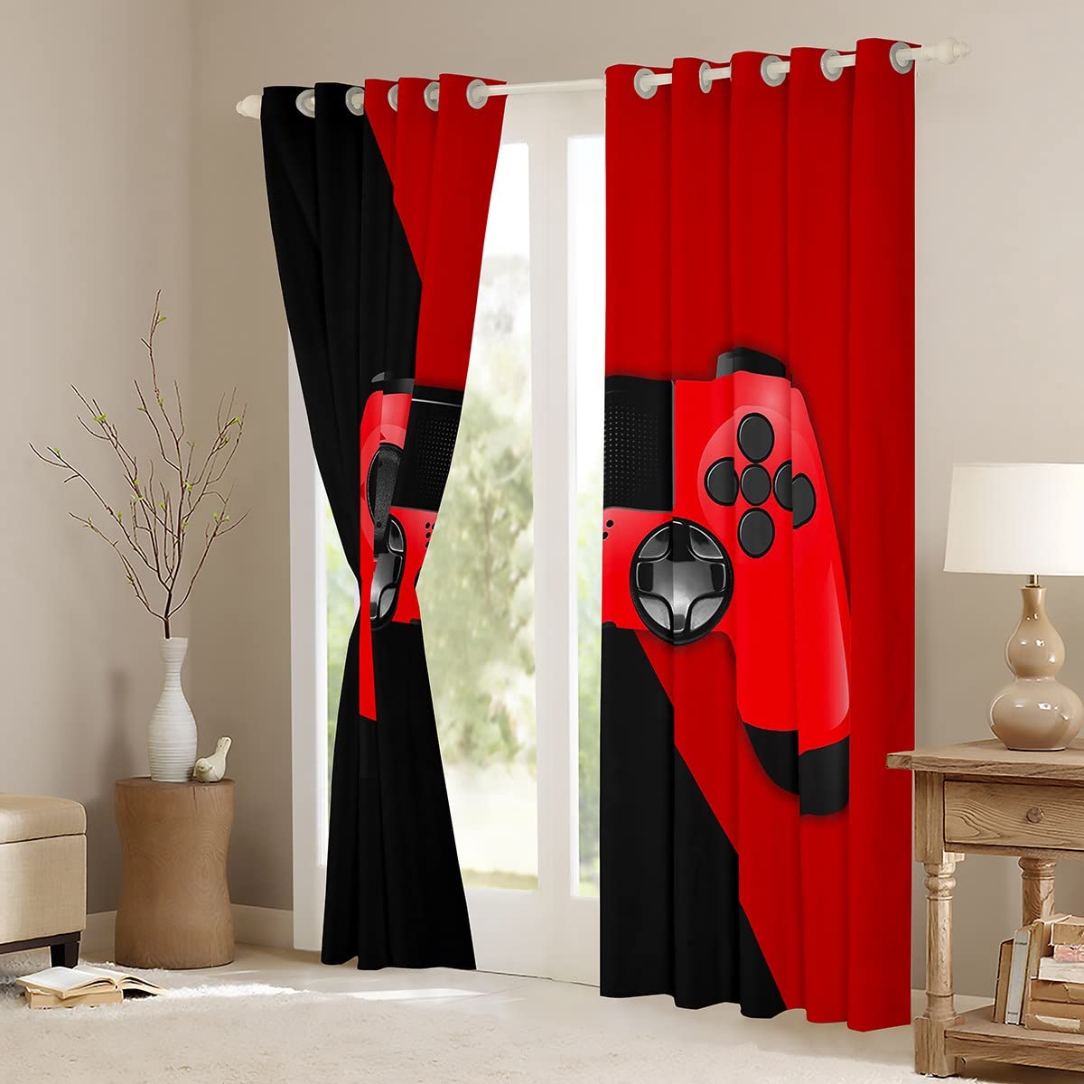 Games Curtains for Bedroom Boys Video Game Gamepad Darkening Curtain Kids Toddler Gaming Thermal Insulated Window Drapes Red Black Console Gamepad Window Treatment Set W46*L54 - Image 4