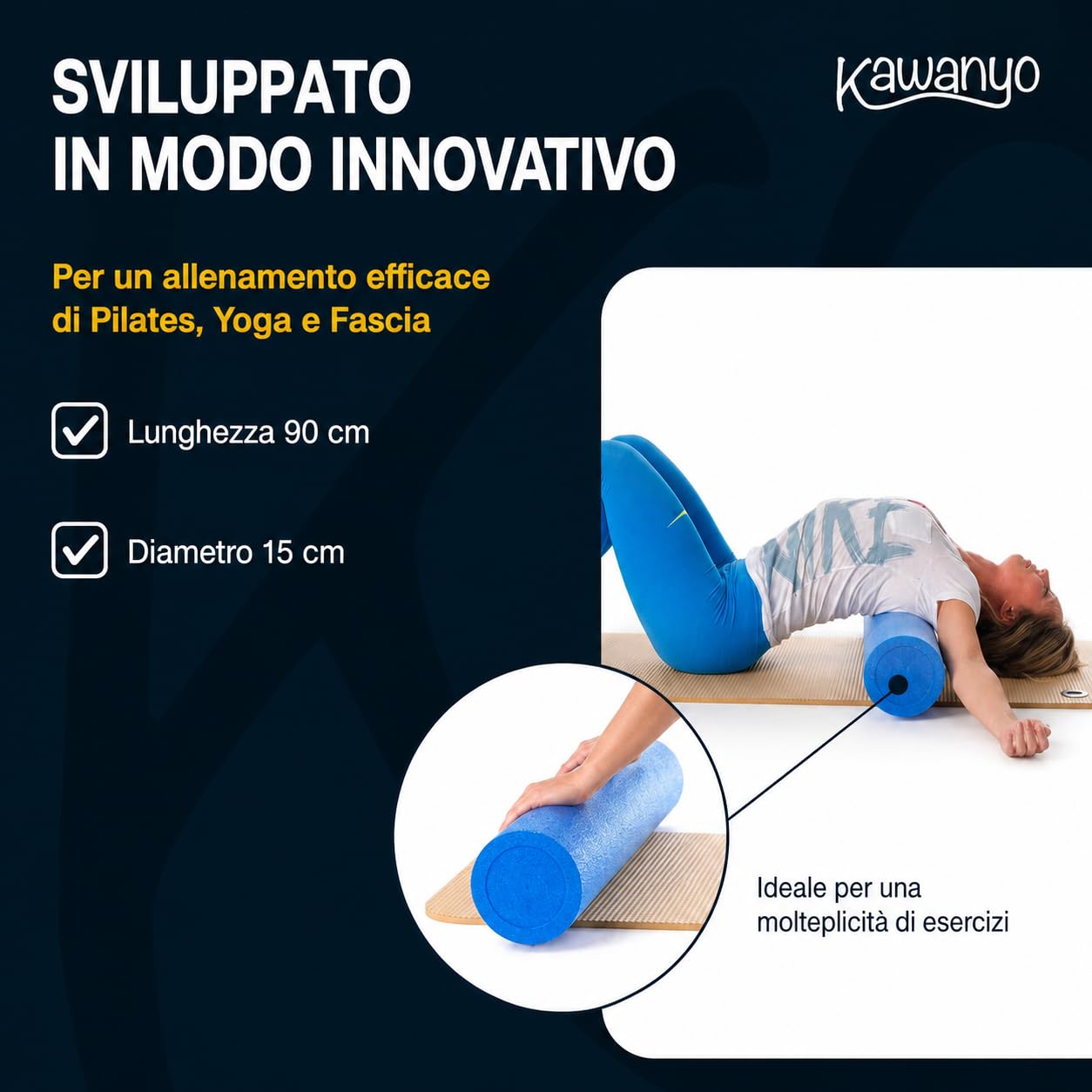 Rullo Massaggiante per Muscoli in Schiuma Foam Roller per Massaggio Muscolare, Fisioterapia, Yoga, Pilates e Fitness
