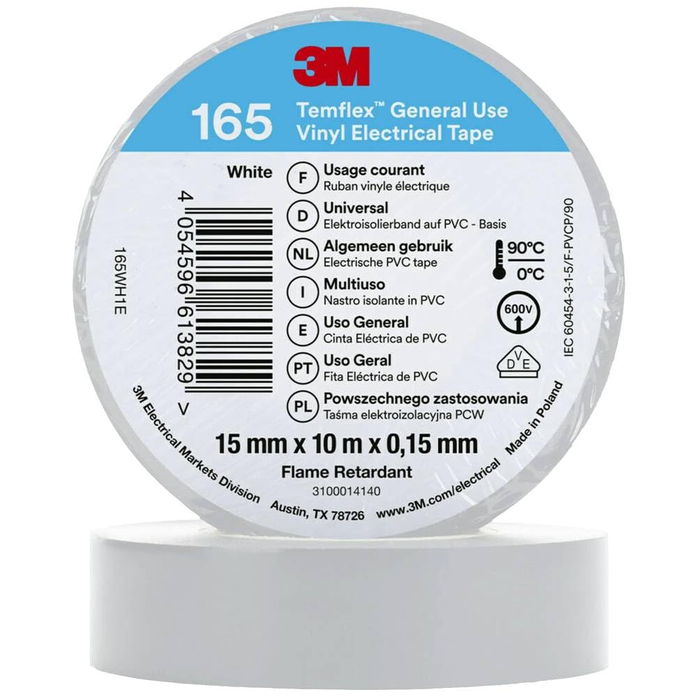3M Temflex™ 165 165WH1E Electrical Tape Temflex™ 165 White (L x W) 10 m x 15 mm