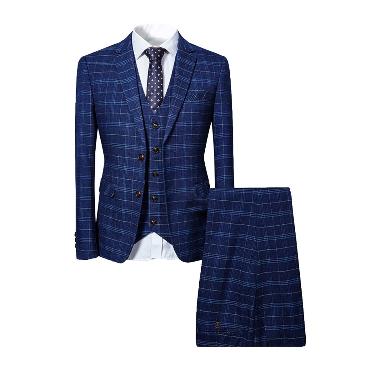 Mens Suits 3 Piece Slim Fit Checked Suit/Single Breasted Herringbone
