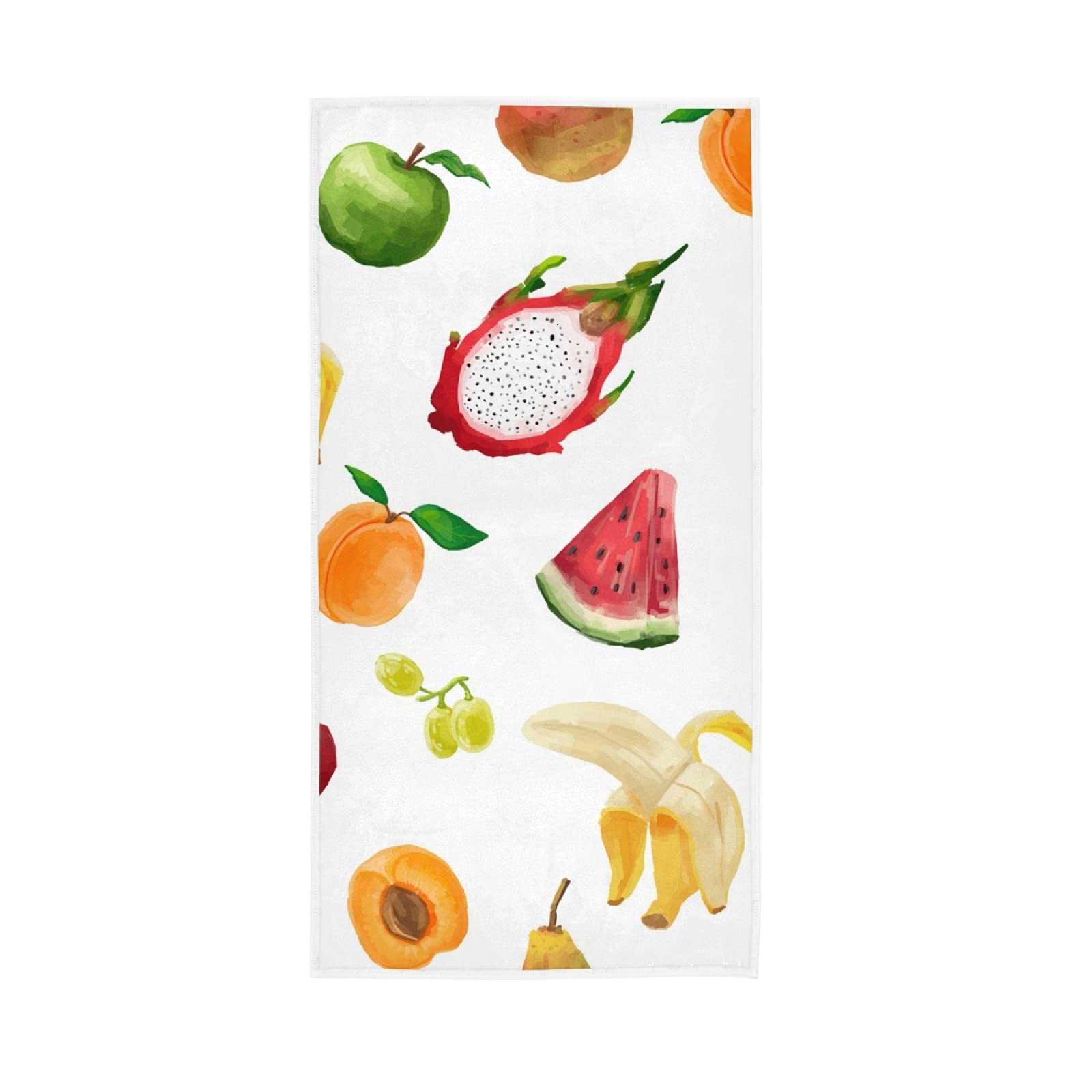 HUYGD Pitaya Peach Watermelon Banana Lemon Grapes On White Soft Hand Bath Towel 30" x 15" Thin Fast Drying Absorbent Soft Towels for Kitchen Gym Spa Hotel Beach