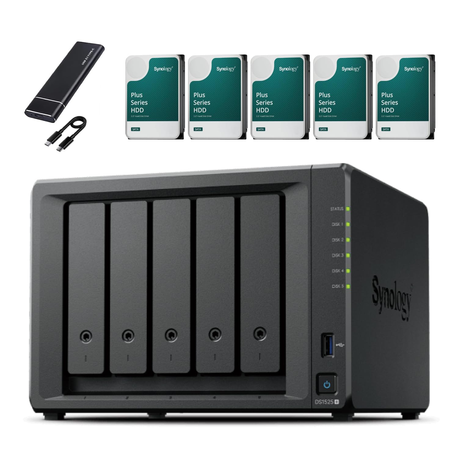 Synology DS1525+ NAS Server Bundle 5 Bay (8GB RAM, 40TB Storage Synology DS1525+ NAS Server Bundle 5 Bay (8GB RAM, 40TB Storage