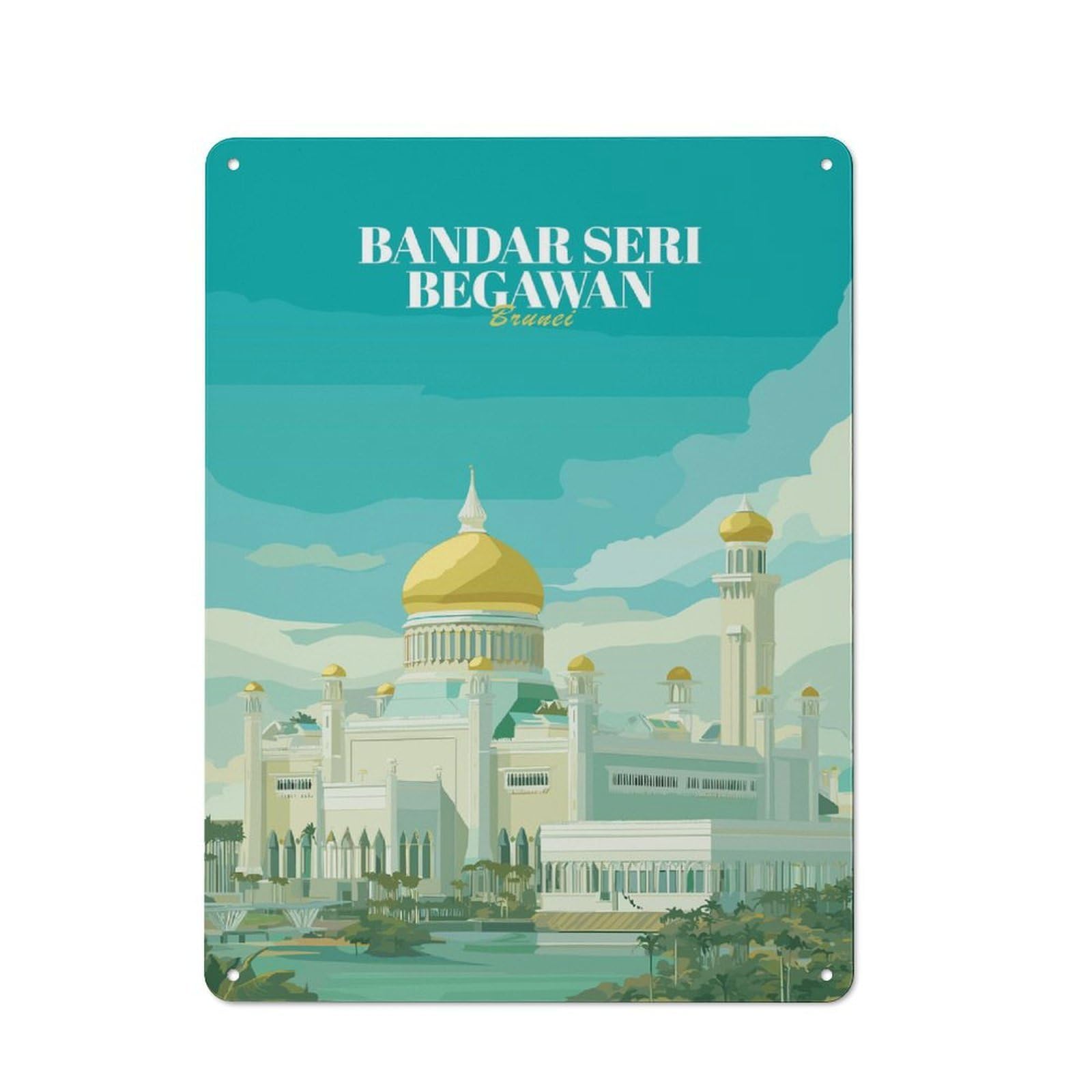 Junmoney Style-17 Vintage Tin Sign 40X30cm With Bandar Seri Begawan, Brunei Travel For Home Office Or Studio, New Home Wall Decor For Creative Workspace Decorators