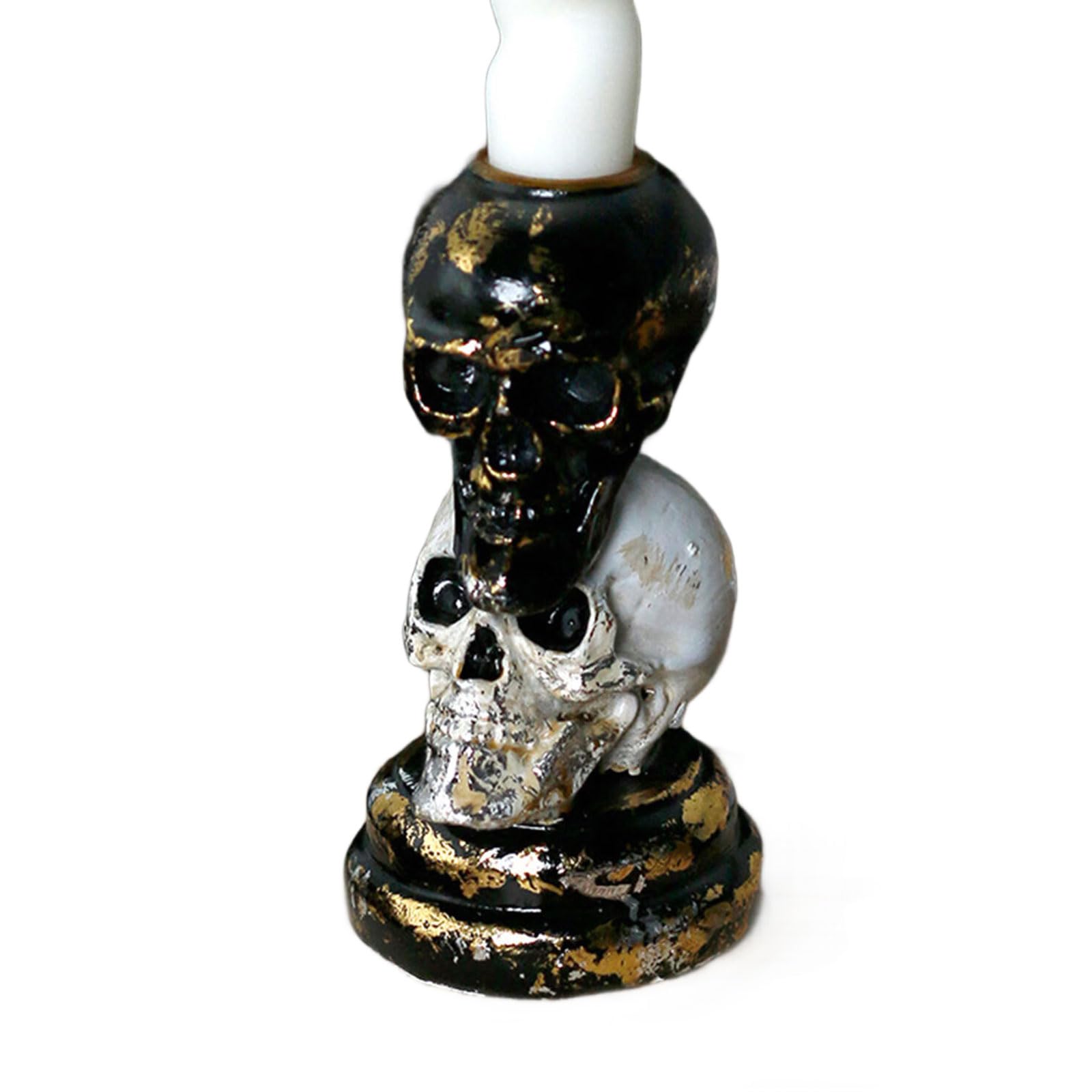 Sisyeuo Horror Black White Stacked Skull Holders Resins Pillar Candlestick for Home Desktop Decors and Halloween Parties Halloween Party Decorations Skull Holders