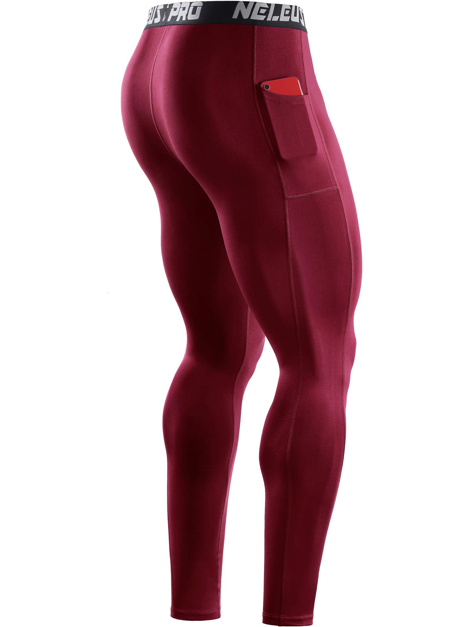 NELEUS Men's Dry Fit Compression Baselayer Pants Running Tights Leggings with Phone Pocket