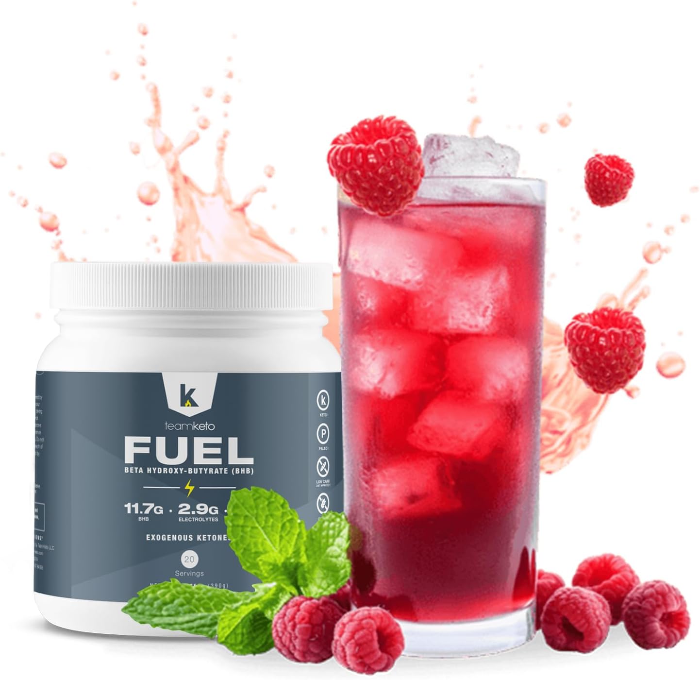 exogenous Ketones Powder, Pure Keto BHB Salts | Dairy & Gluten Free-Best Keto Supplements Fuel for Energy Boost, Mental Performance- Pre-Workout Naturally Flavored 436g - Raspberry Lemonade