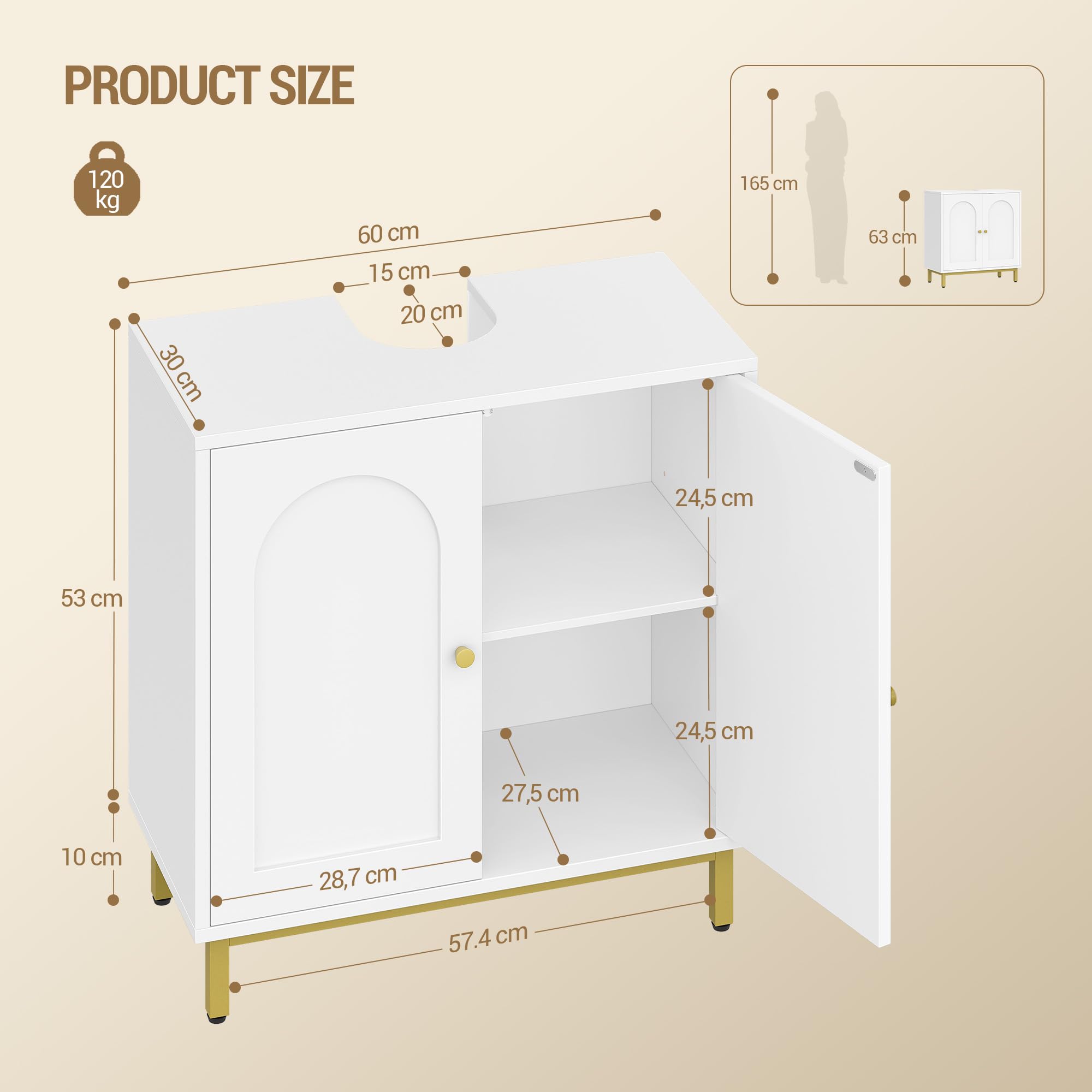 Hzuaneri Meuble sous lavabo, Meuble de Rangement pour Salle de Bain, Blanc