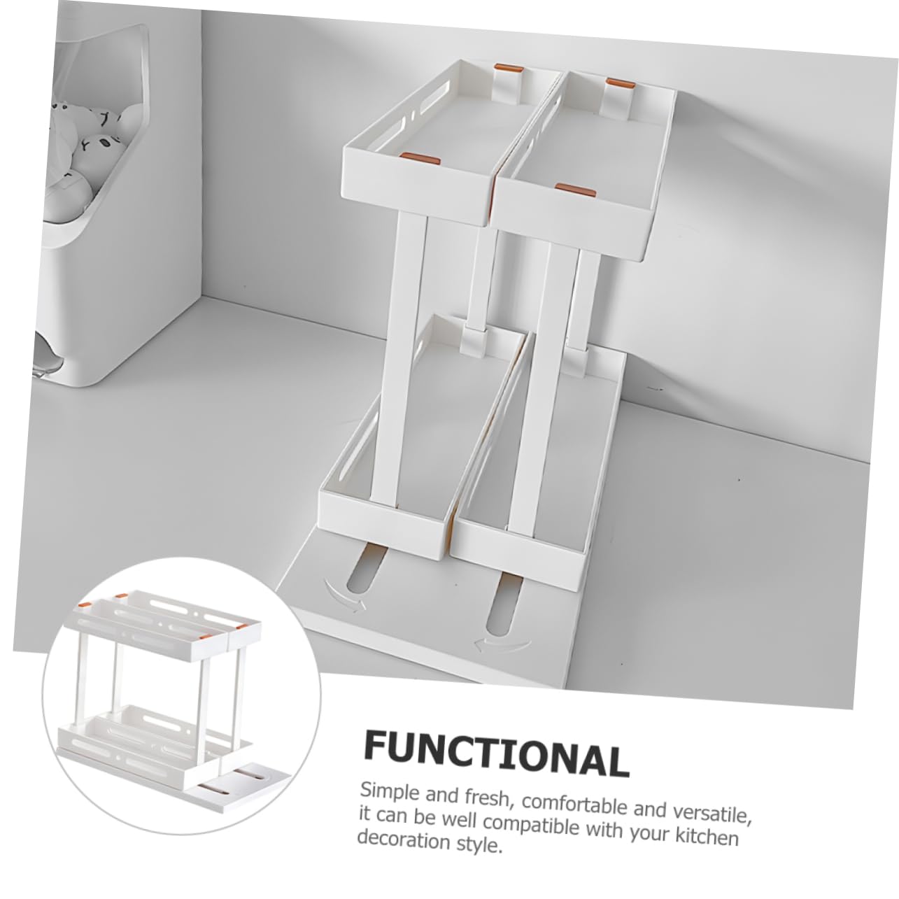 Sosoport Organizer Estraibile da Cucina Bianco a Doppio Strato in Abs e Acciaio al Carbonio, Salvaspazio Design a Estrazione, per Riporre Spezie e Accessori Sotto Lavandino
