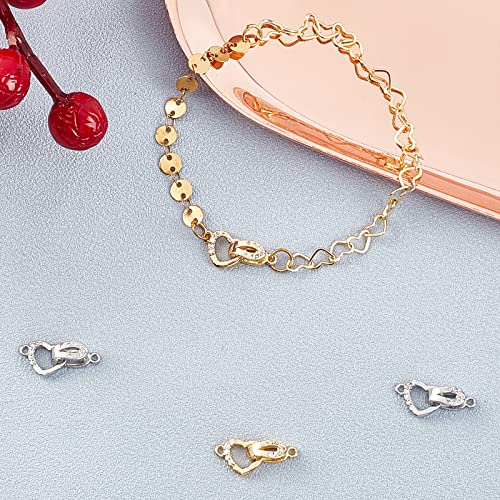 Beebeecraft 4 Sets 18K Gold Plated Brass Micro Pave Cubic Zirconia Fold Over Clasps Platinum Plated Rhinestone Foldover Extension Clasp Heart Oval Extenders For Diy Necklace Bracelet Jewelry Making #TOP3