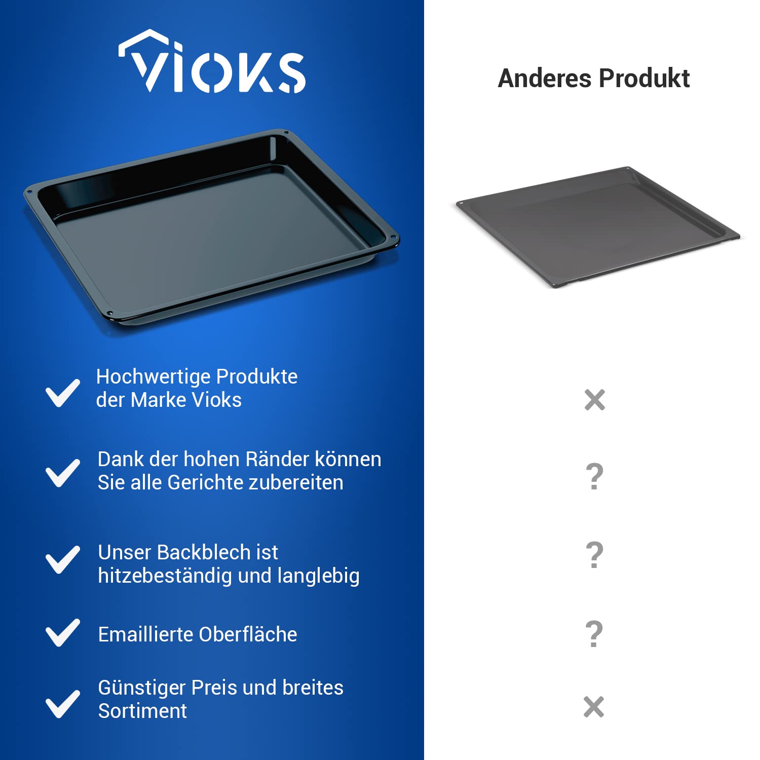 VIOKS Bandeja de horno profunda extensible 466x385x38mm Reemplazo para horno bandeja de horno AEG 14002469802/3 | Bandeja para horno (466 x 385 x 38 mm)