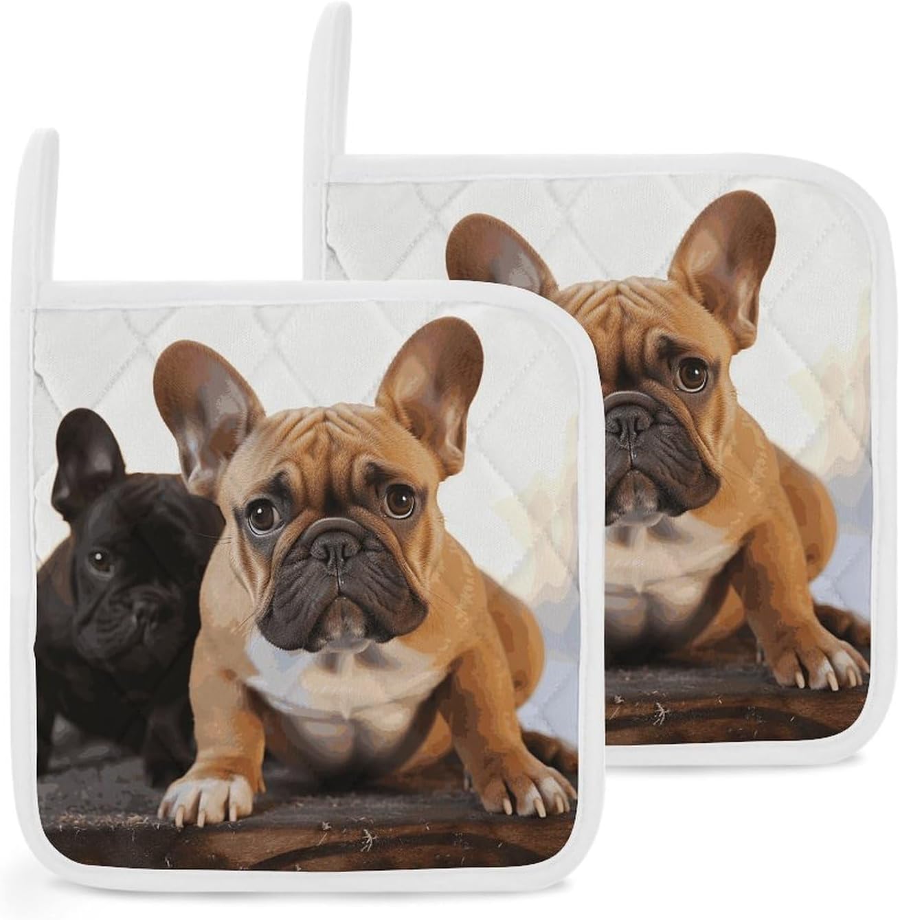 Pot Holder Set of 2 Cute French Bulldog Printed Potholders for Kitchens Heat Resistant & Non Slip Potholders for Kitchen Cooking Baking BBQ