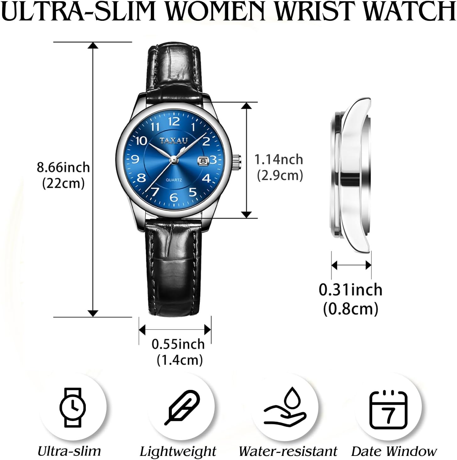 Womens Leather Watch Casual Classic Dainty Women's Dress Watch Business Fashion Waterproof Wrist Watches for Women Analog Quartz Easy Read Ladies Watches with Date - Image 4