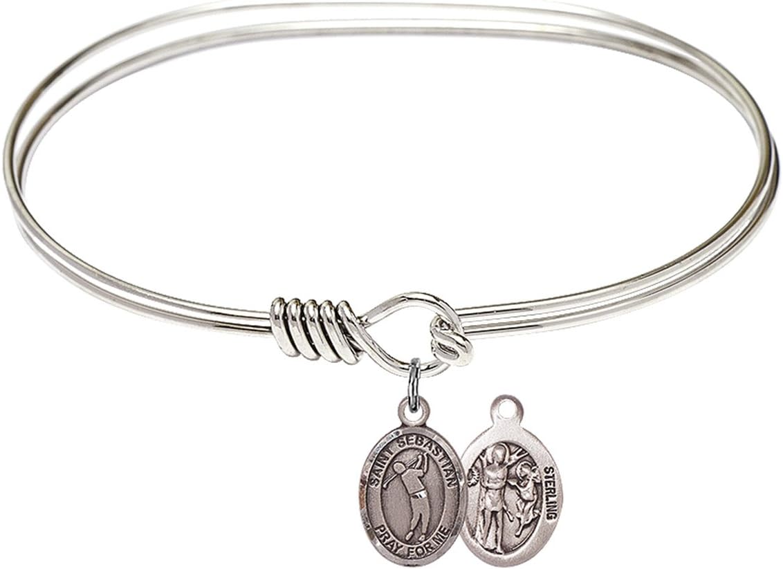 Oval Eye Hook Bangle Bracelet w/St. Sebastian/Golf in Sterling Silver