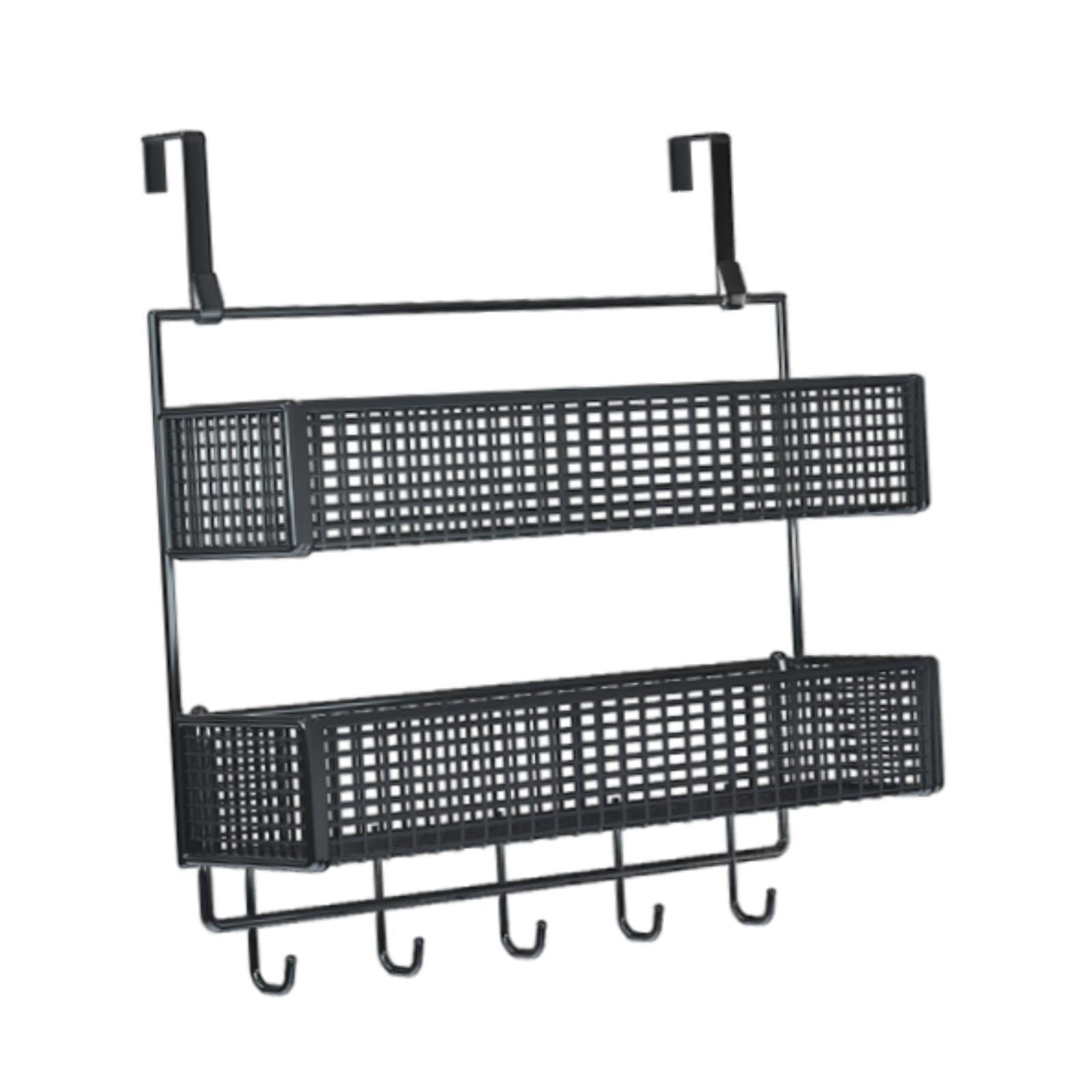 Generic over The Door Hooks Organizer,Towel Rack,over The Door Organizer,behind Door Organizer,Mesh Basket Door Hanger for Kitchen, black, L