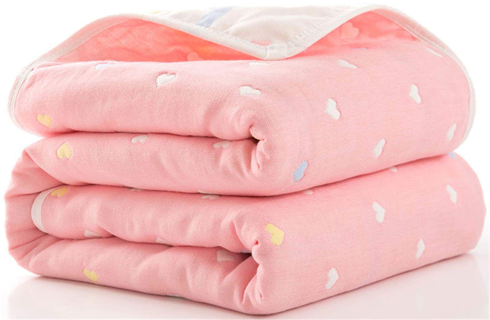 Hayisugar Baby Swaddle Blankets 6 Layer Muslin Swaddle Wrap 100% Cotton Stroller Cover Receiving Blankets Infant, Newborn Blanket for Crib, Travel, Outdoor, Pink Heart, 110x110cm