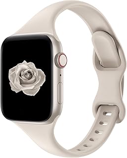 Acrbiutu Bands Compatible with Apple Watch 38mm 40mm 41mm 42mm 44mm 45mm, Slim Thin Narrow Replacement Silicone Sport Strap Wristbands for iWatch Series 8/7/6/5/4/3/2/1 SE Women Men, Starlight