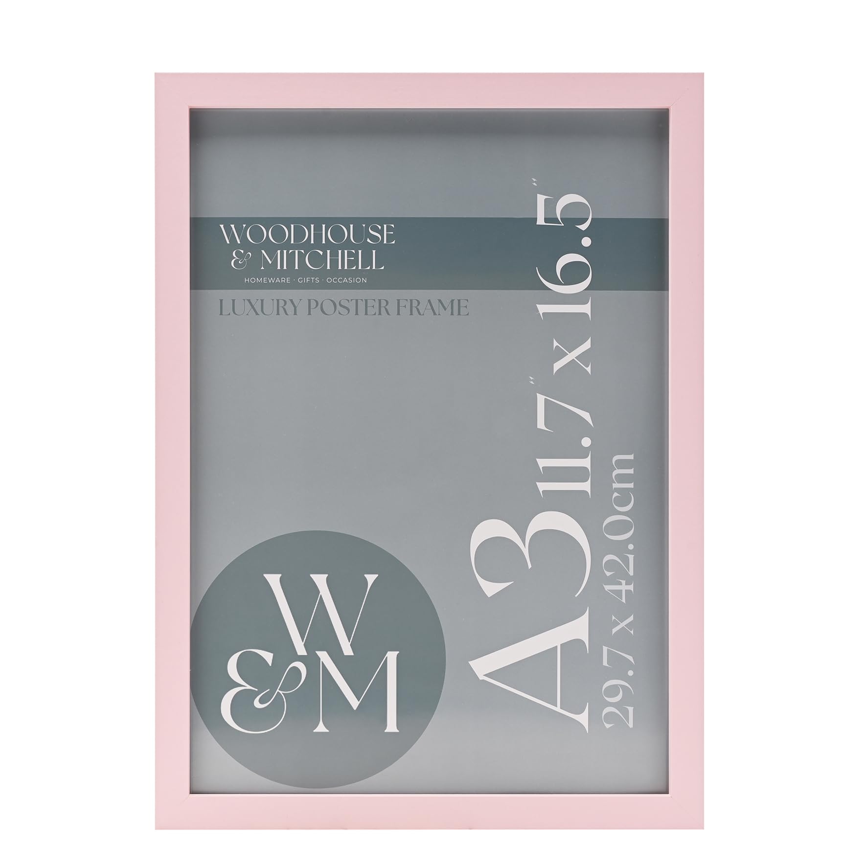 Woodhouse & Mitchell A3 Pink Wood Picture Frame – Photo Poster Frame with Plexiglass Front – Wall Hooks & Stand – Portrait & Landscape Display – Multiple Size & Colour Options (Pink, A3-29.7 x 42cm)