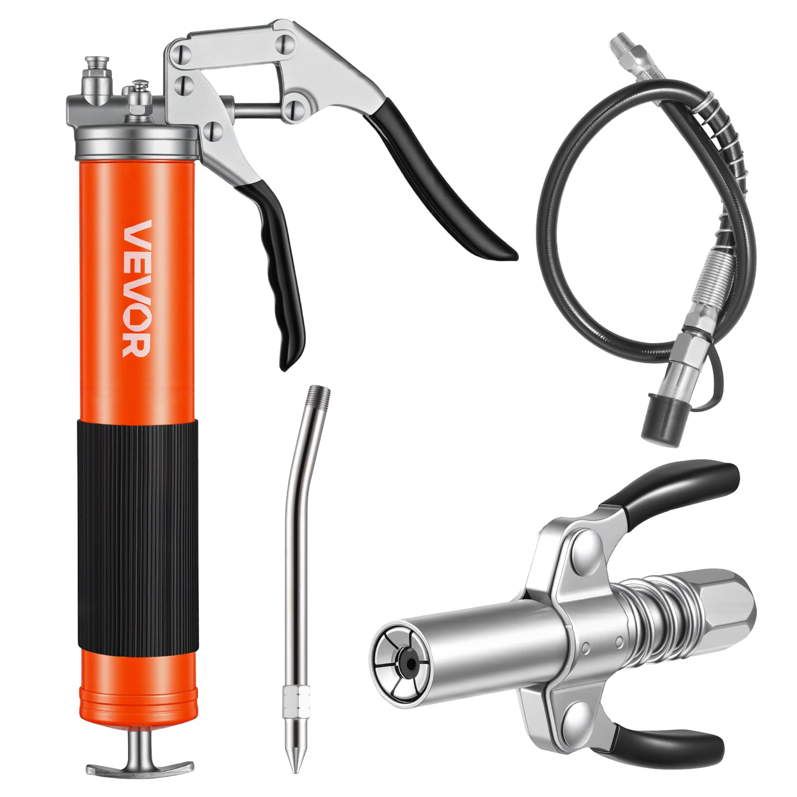 VEVOR Pistolet à Graisse Manuel 551 bar Pistolet Graisseur Poignée 0,4 L pour Machines Automobiles Agricoles Industrielles, Flexible 45,7 mm Raccord de Graisseur Tube d'Extension Rigide 1 Buse Pointue